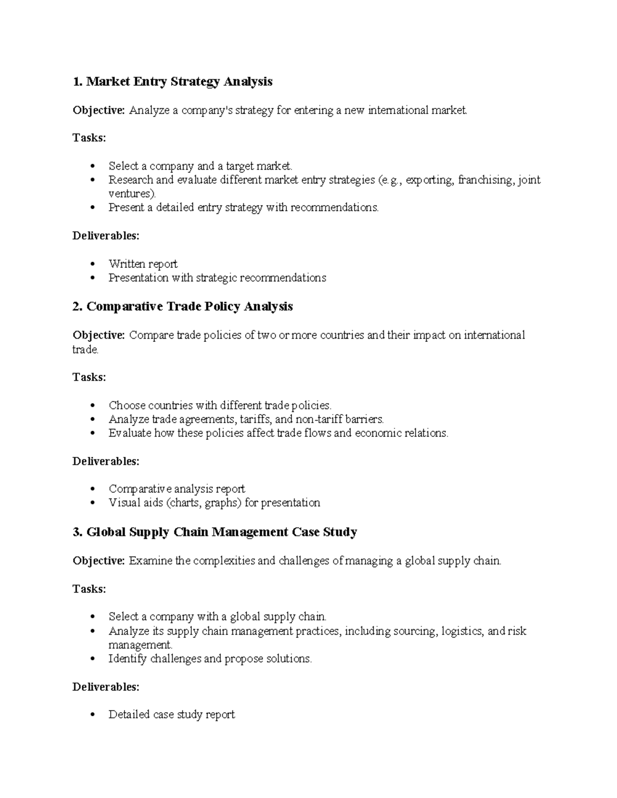 Suggested Group Projects for International Business and Trade - 1 ...