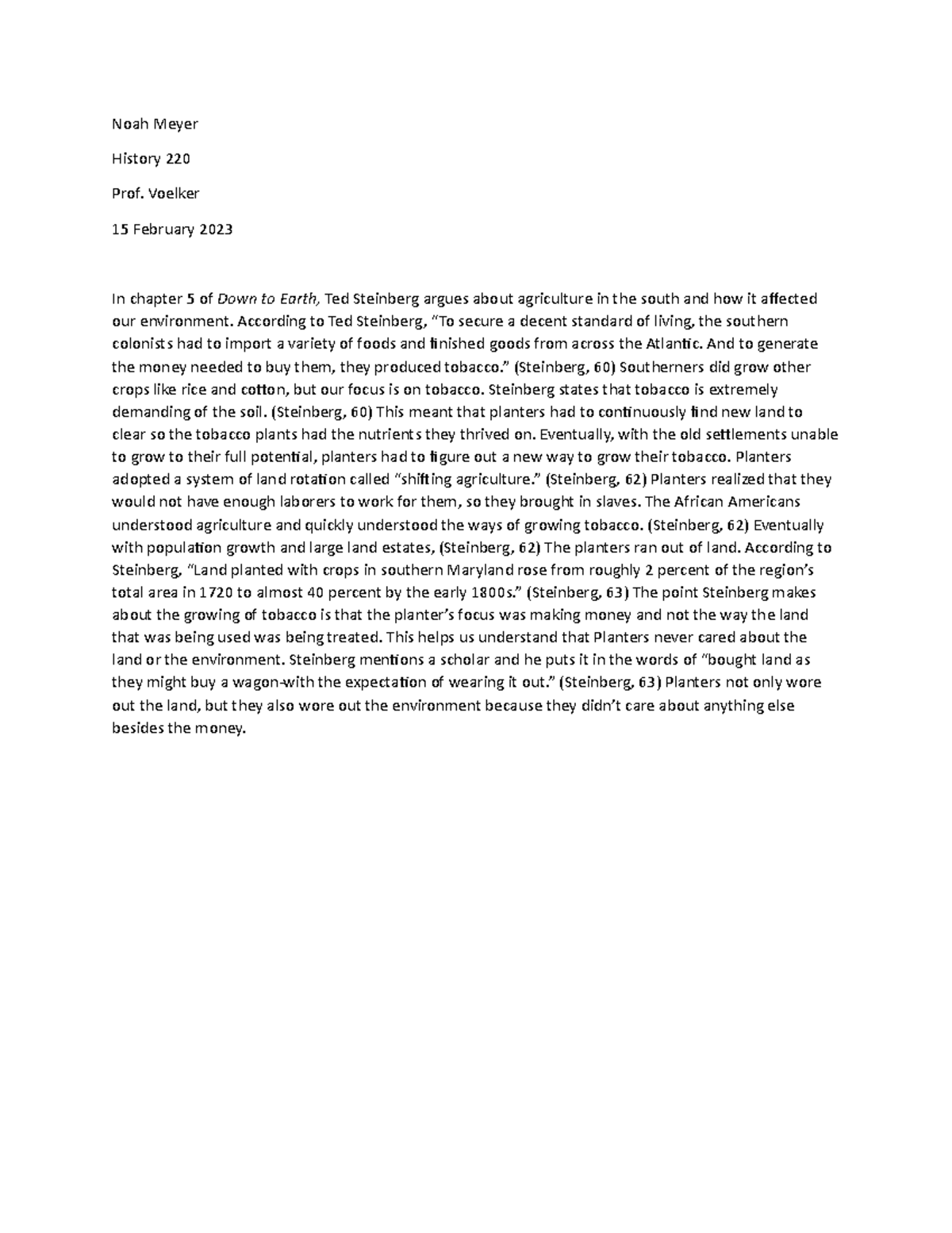 Analytical Paragraph - Noah Meyer History 220 Prof. Voelker 15 February ...