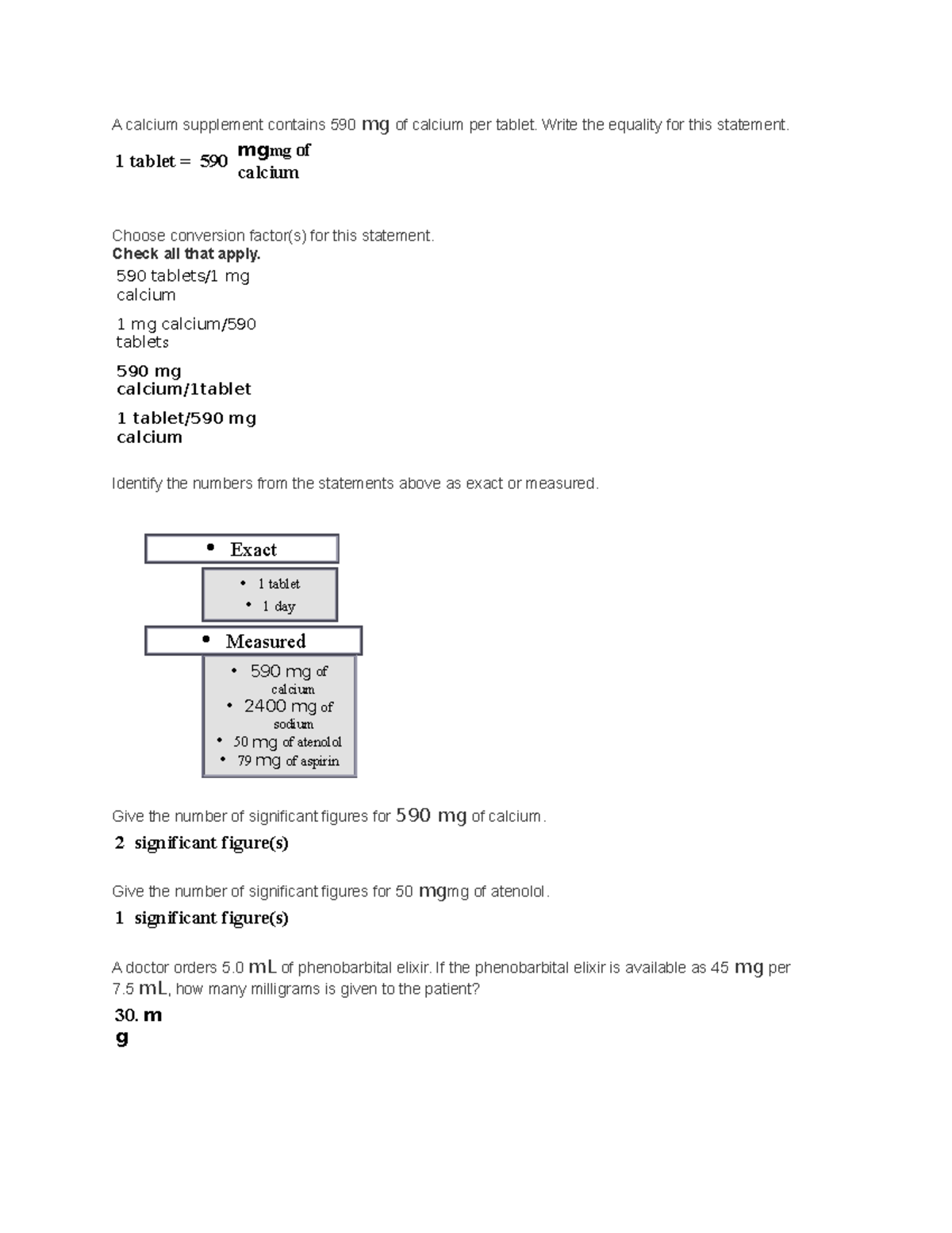 CHEM 120A CH. 2 HW Mastering Chemistry A calcium supplement