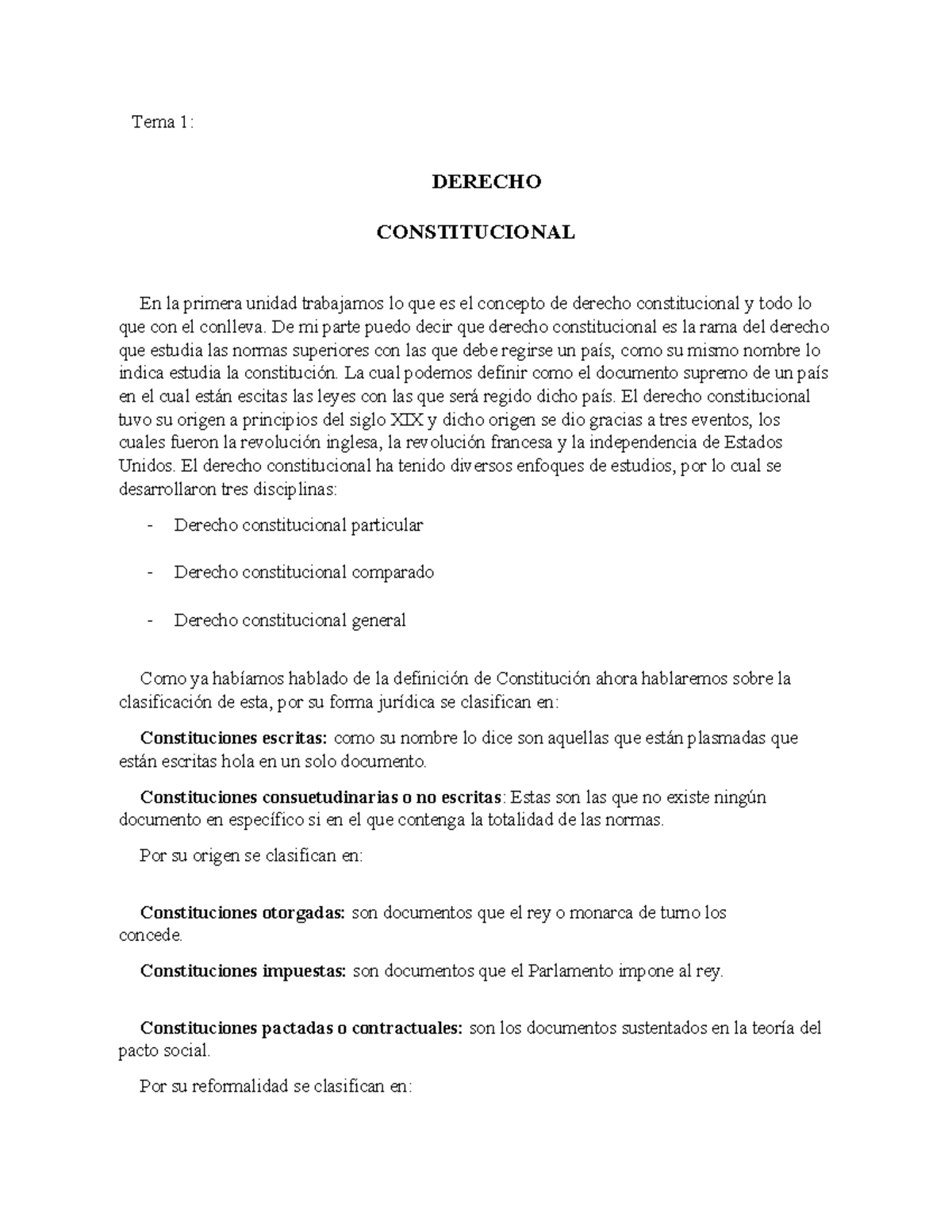 Examen Parcial D. Const - Tema 1: DERECHO CONSTITUCIONAL En La Primera ...