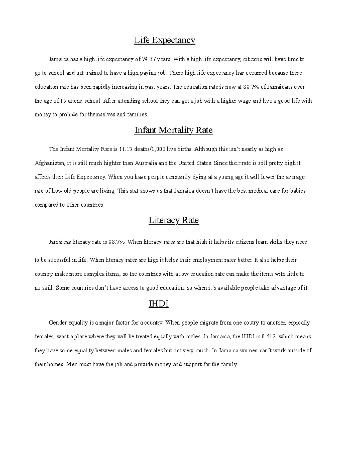 Country Project Part 1 Math is so much fun. Life Expectancy Jamaica