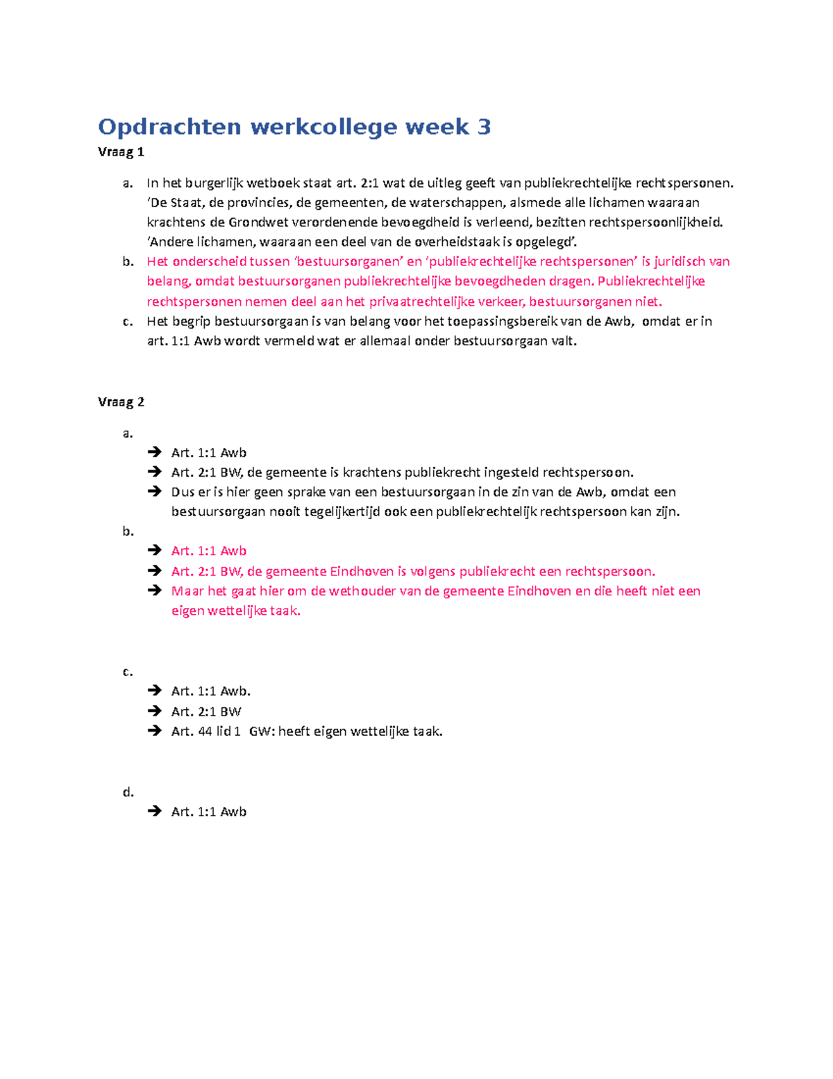 Werkcollege 3 14 - Aantekeningen En Antwoorden Van Publiekrecht ...