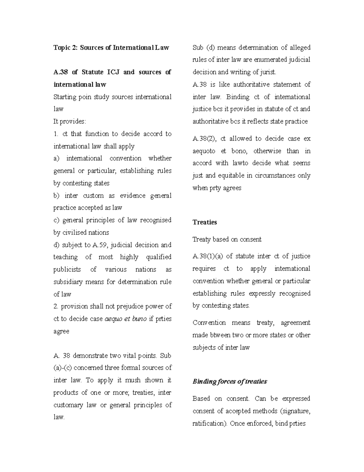 Topic 2 - Lecture notes 2 - Topic 2: Sources of International Law A of ...