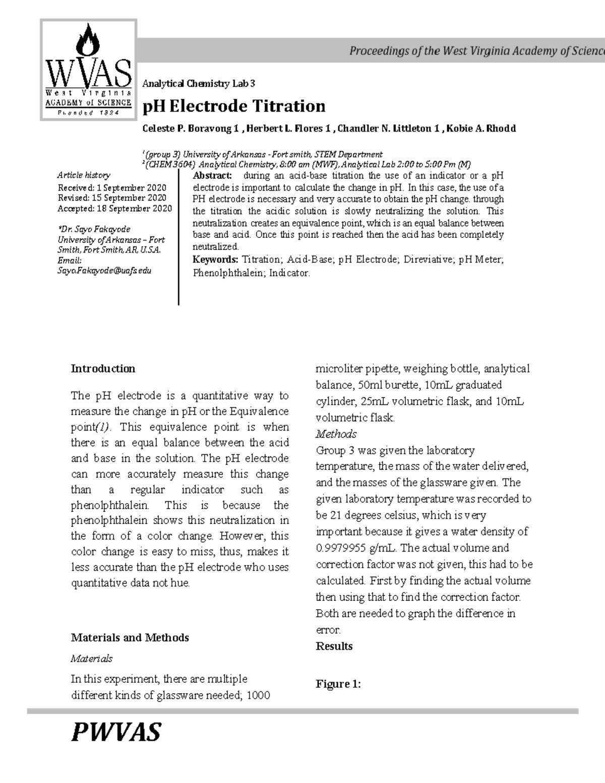 Lab 1 calibration of volumetric glassware Analytical Chemistry Lab 3