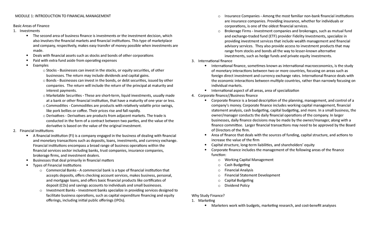 Reviewer finmar - MODULE 1: INTRODUCTION TO FINANCIAL MANAGEMENT Basic ...