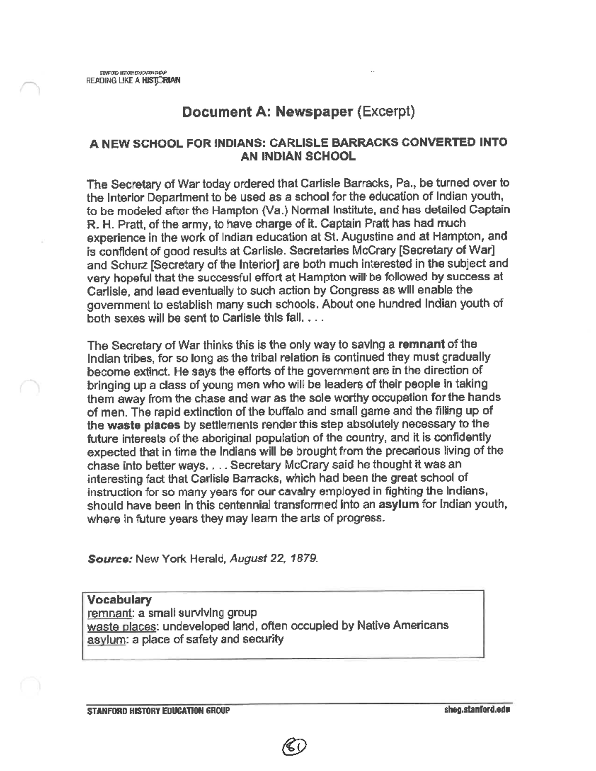 Carlisle+Indian+Schools+Documents - STANFORD HISTORY EDUCATION GROUP ...