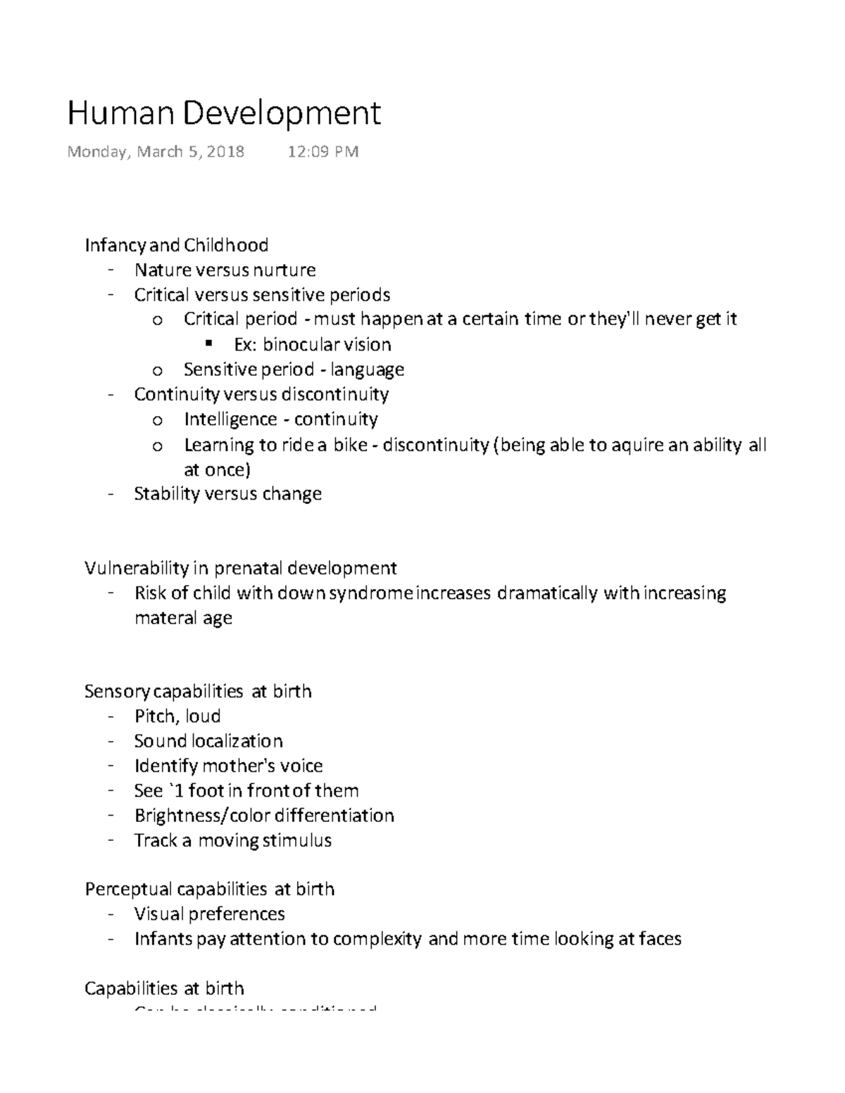 Human Development - Lecture notes 14 - Human Development Monday, March ...