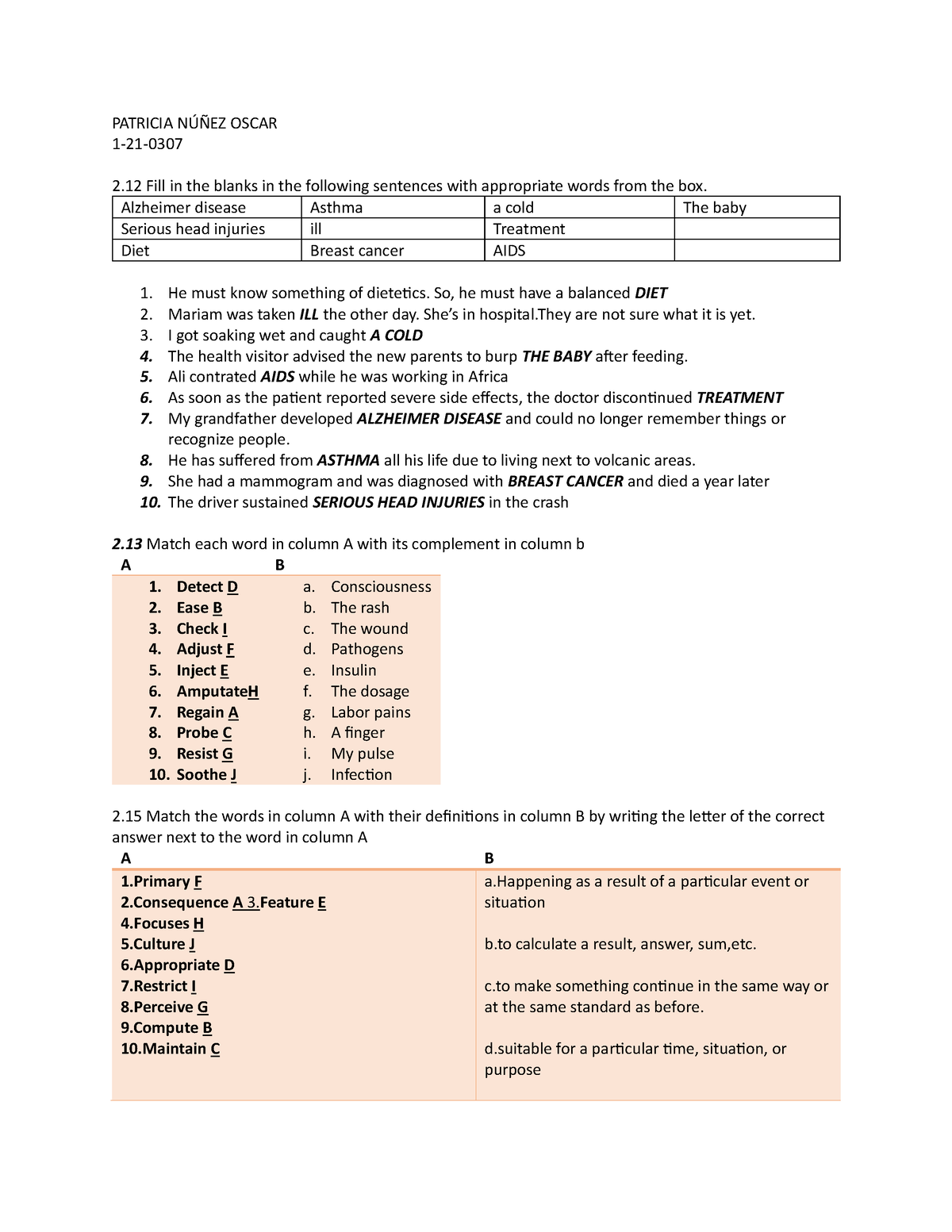 Ing - Ejercicios de inglés - PATRICIA NÚÑEZ OSCAR 1 - 21 - 0307 2 Fill ...