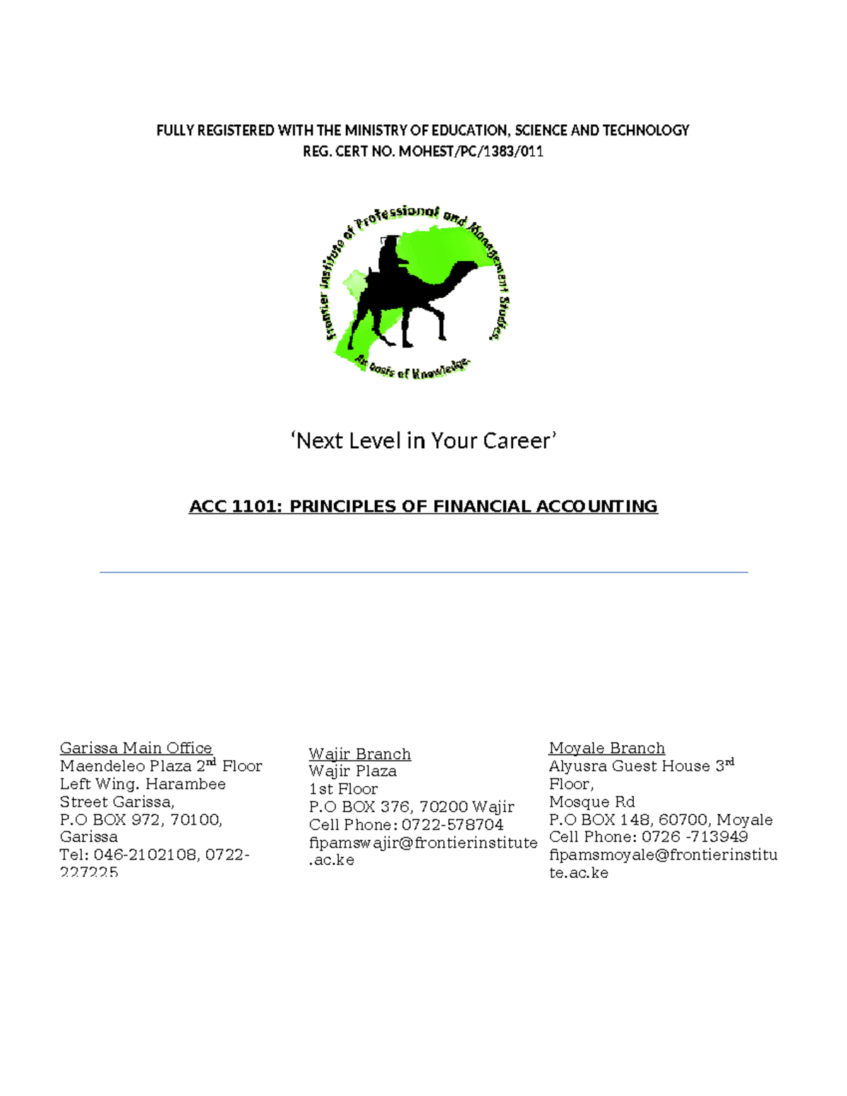 ACC 1101 BOOK Keeping - Notes - FULLY REGISTERED WITH THE MINISTRY OF ...