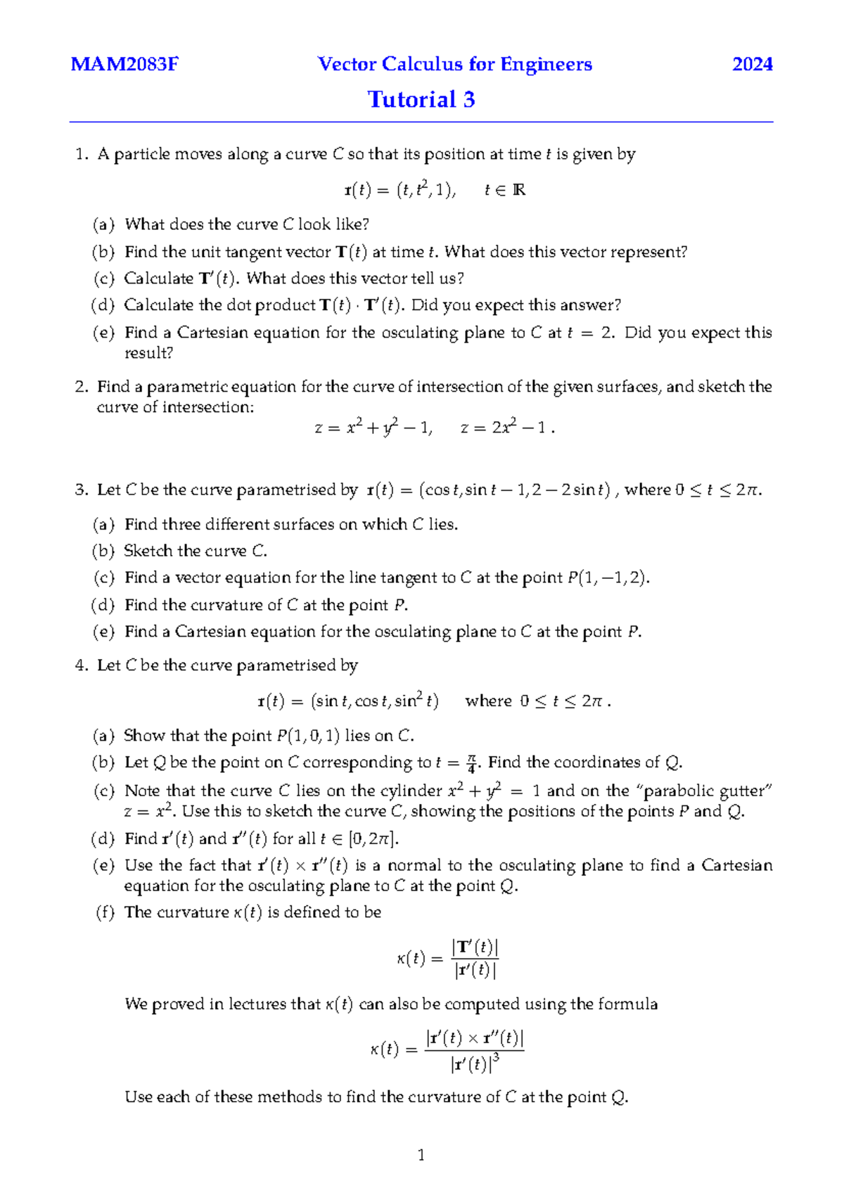 Tut03 MAM2083 85F 2024 ans - MAM2083F Vector Calculus for Engineers ...