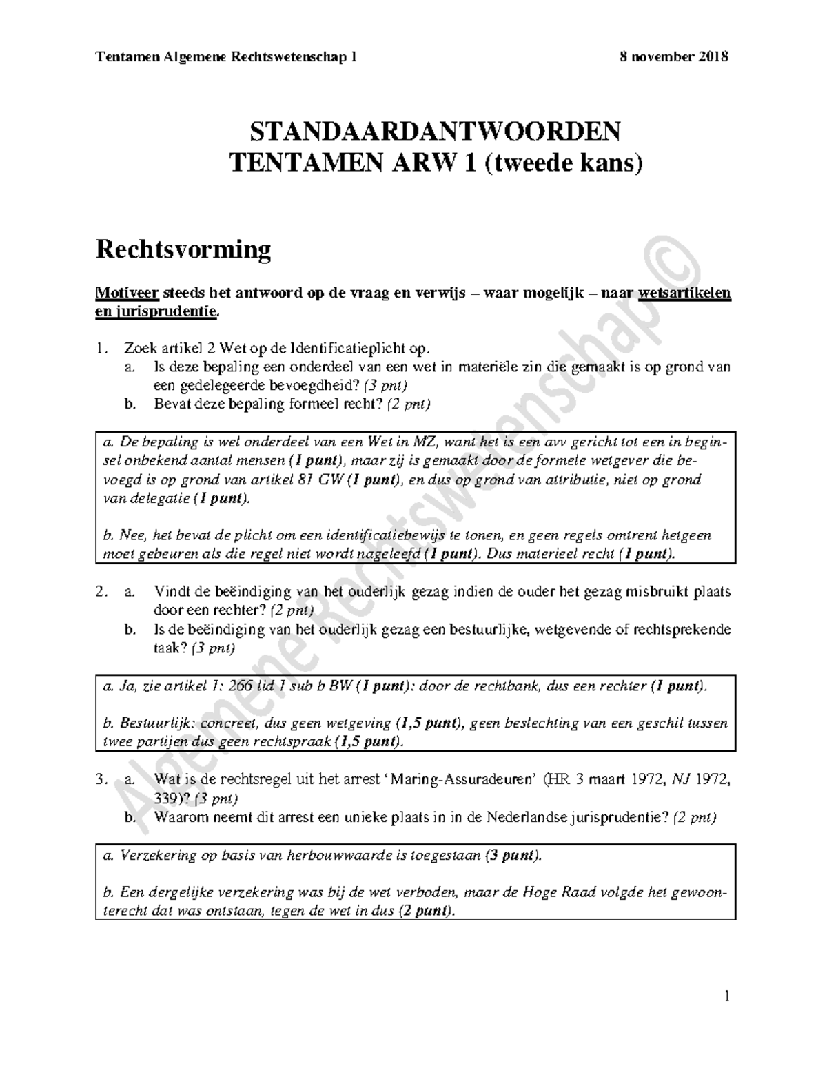 Tentamen ARW 1 (tweede Kans) - 8 November 2018 - STANDAARDANTWOORDEN ...