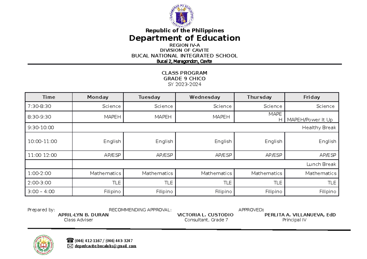 Class-Program-Chico - class program template - Republic of the ...