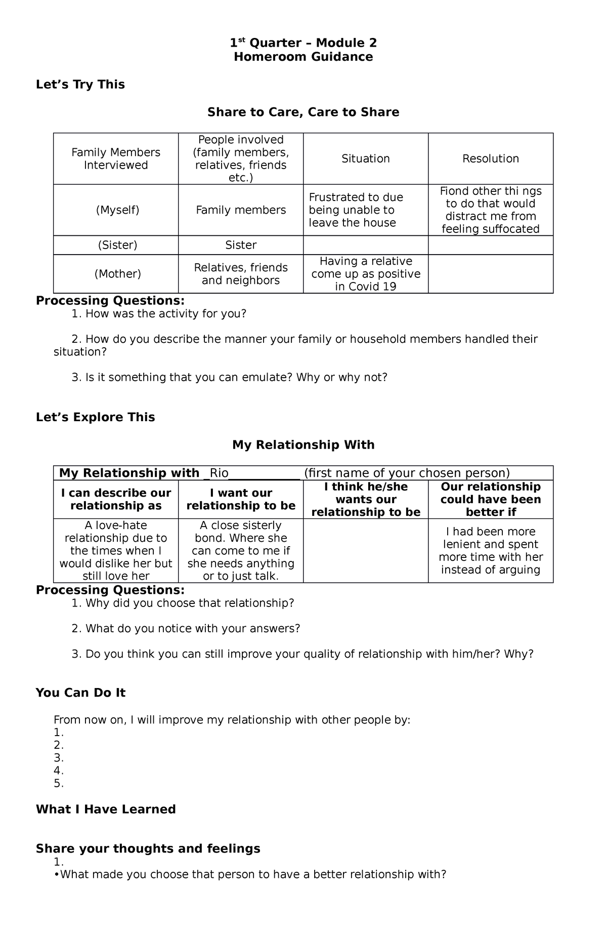 G11-Homeroom Guidance Week4 - 1 St Quarter – Module 2 Homeroom Guidance ...