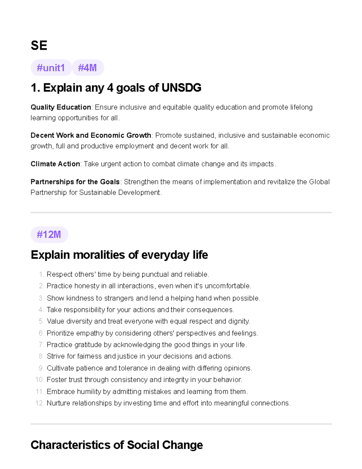 SE Speedrunners - SE #unit1 #4M 1. Explain any 4 goals of UNSDG Quality ...