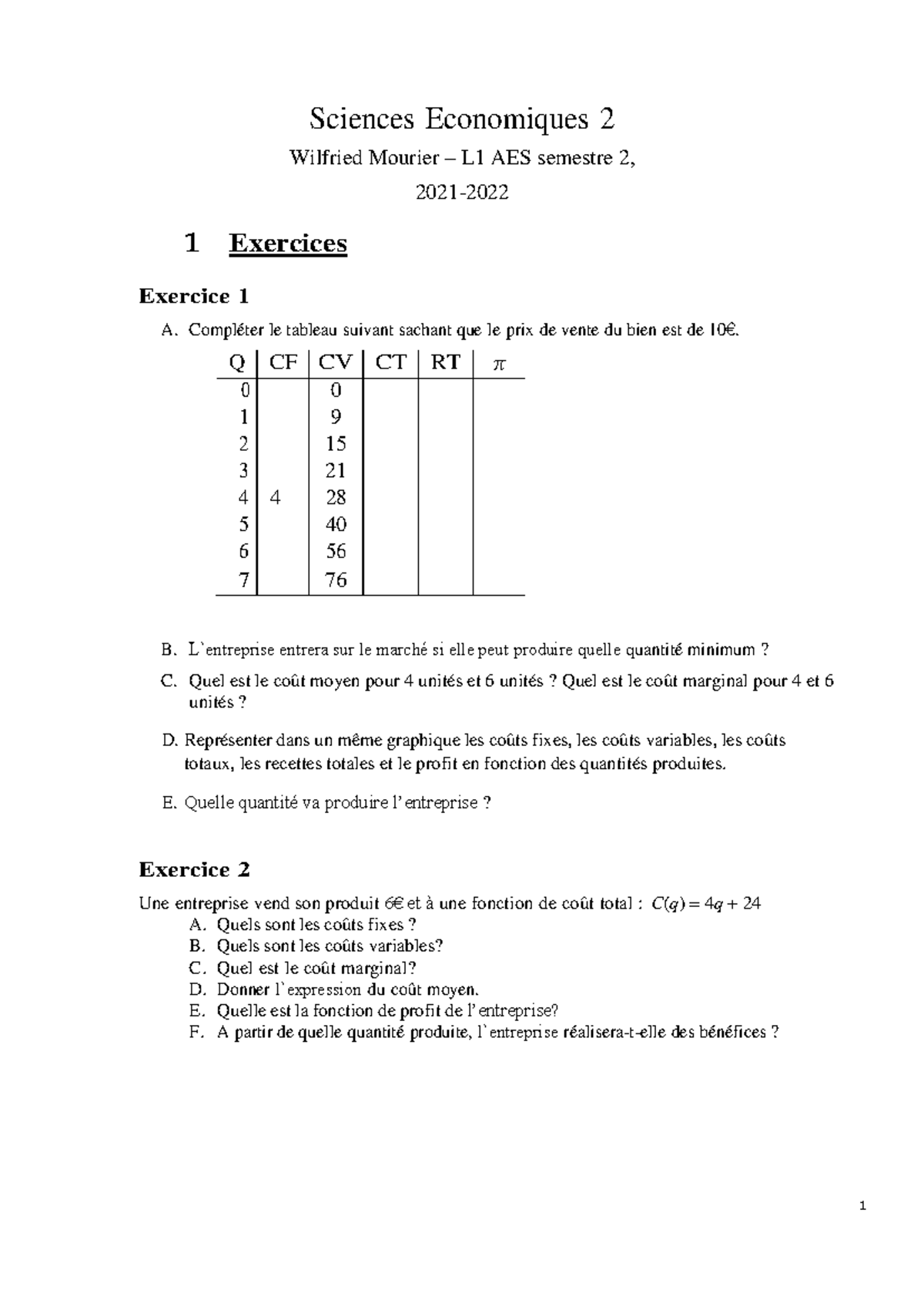 TD1 SE2 2023 Hdjd 1 Sciences Economiques 2 Wilfried Mourier L1 AES semestre 2, 2021 1