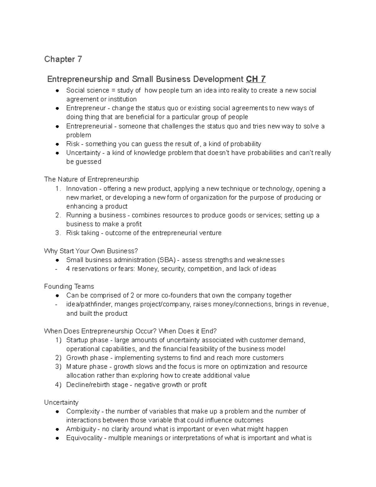 Chapter 7 - Textbook Notes - Chapter 7 Entrepreneurship And Small ...