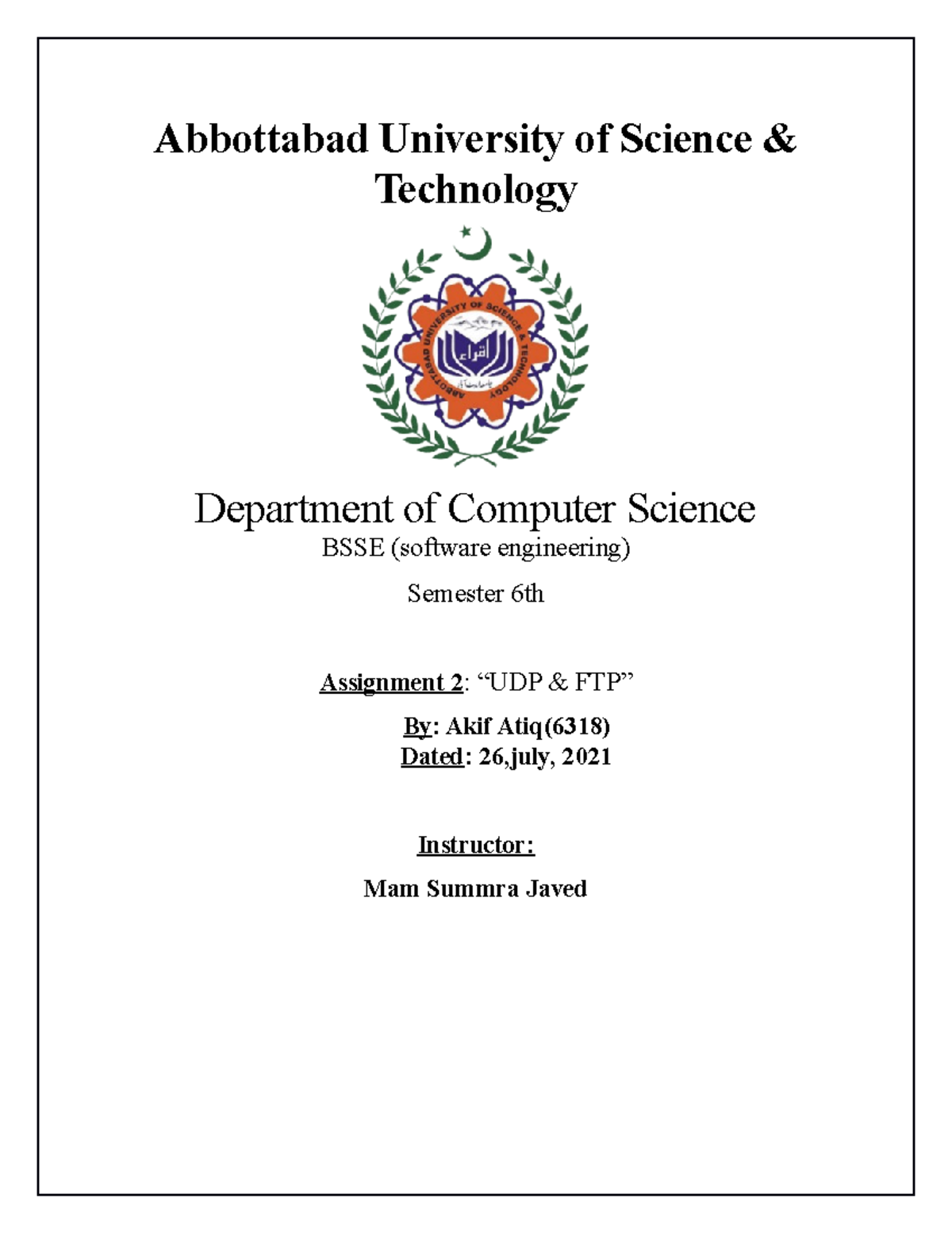 Assignment 2 Visual - Abbottabad University Of Science & Technology 