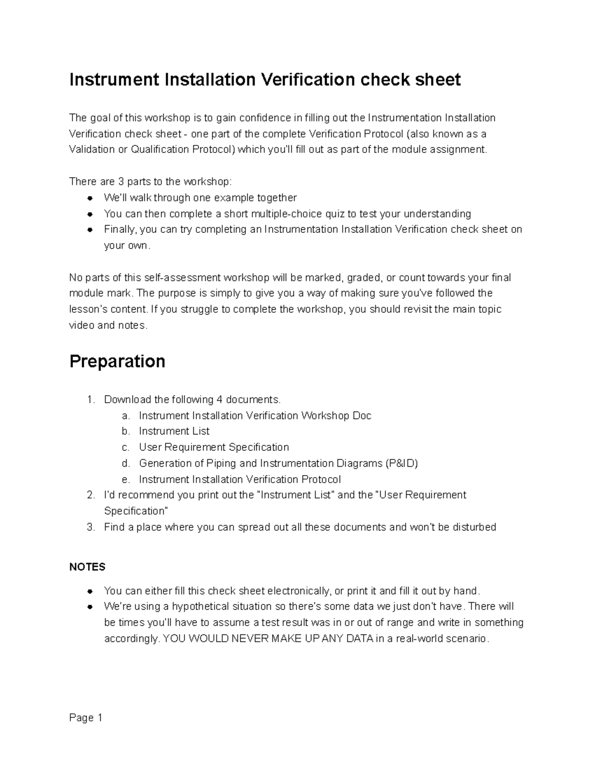 Instrument Installation Verification Instrument Installation