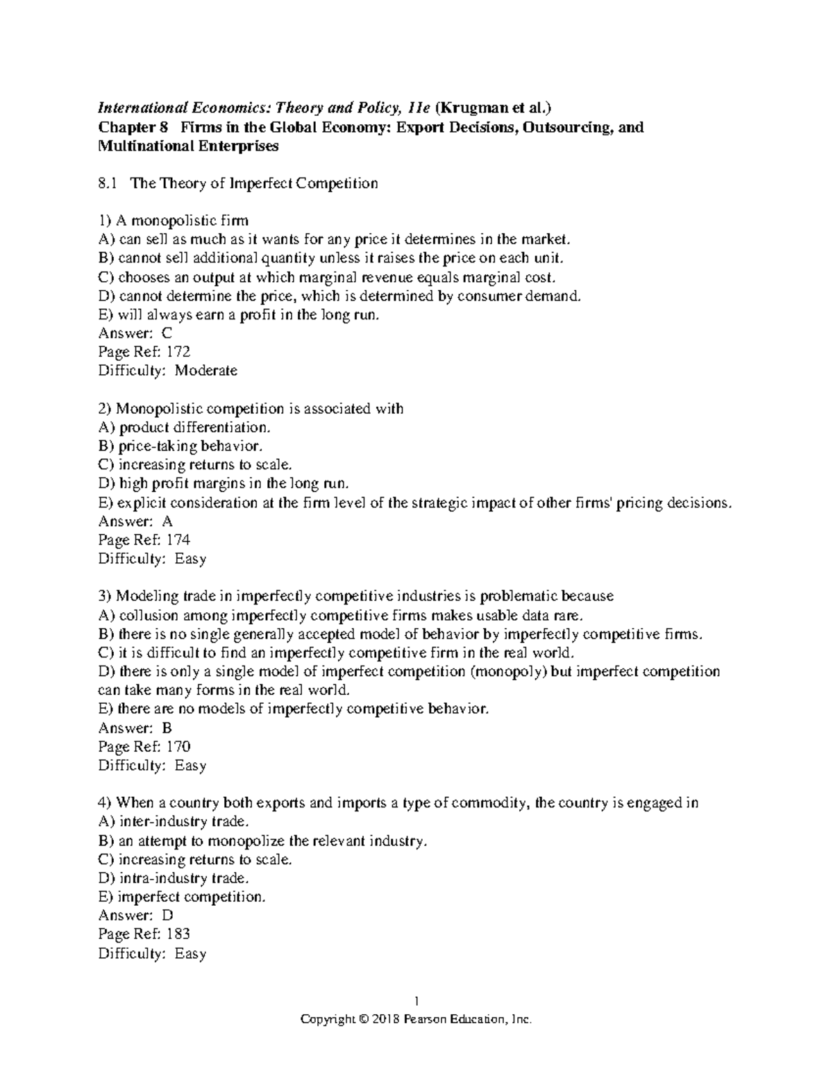 Chapter 8 Test Bank For Quiz - 1 International Economics: Theory And ...