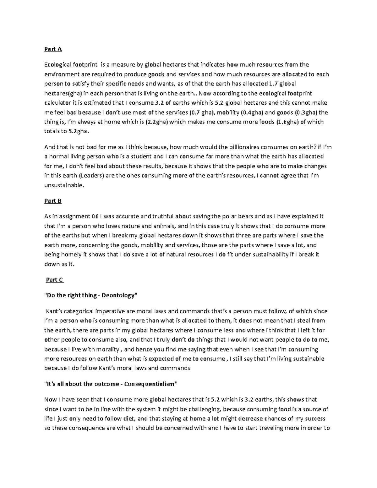 Assignment 7 sustainablibity - Part A Ecological footprint is a measure ...