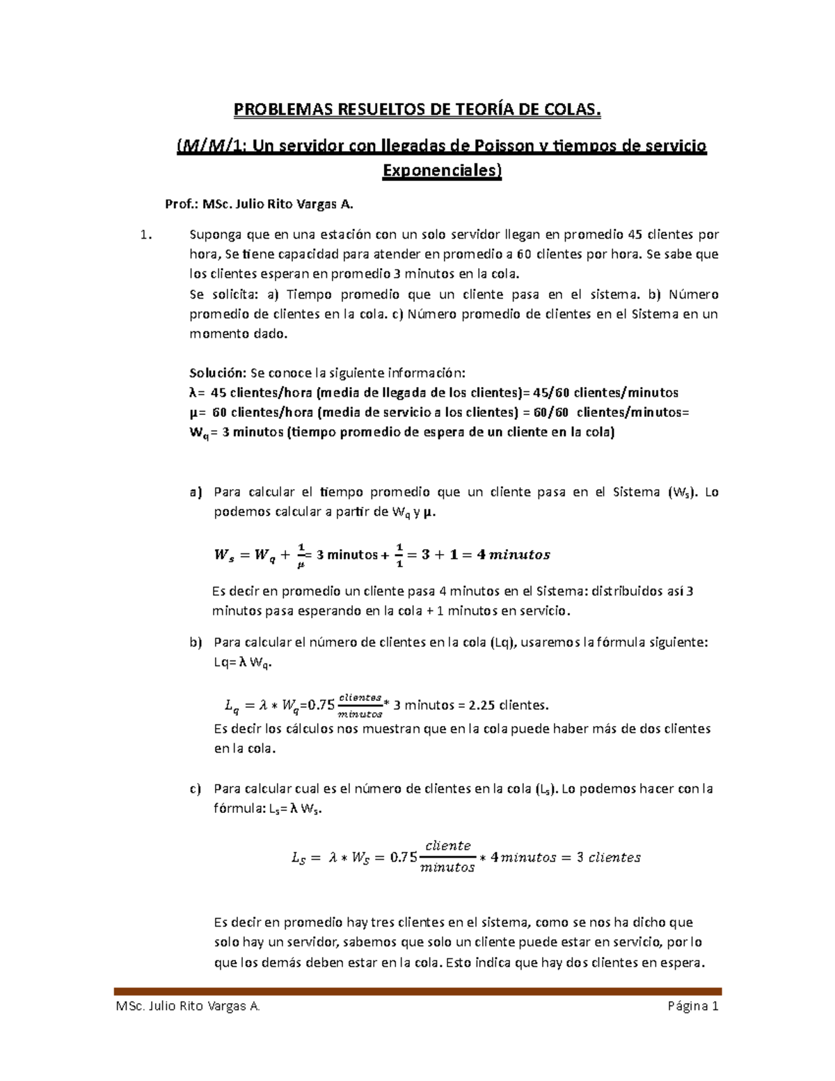 Problemas Resueltos De Teoría De Colas 1 - PROBLEMAS RESUELTOS DE ...