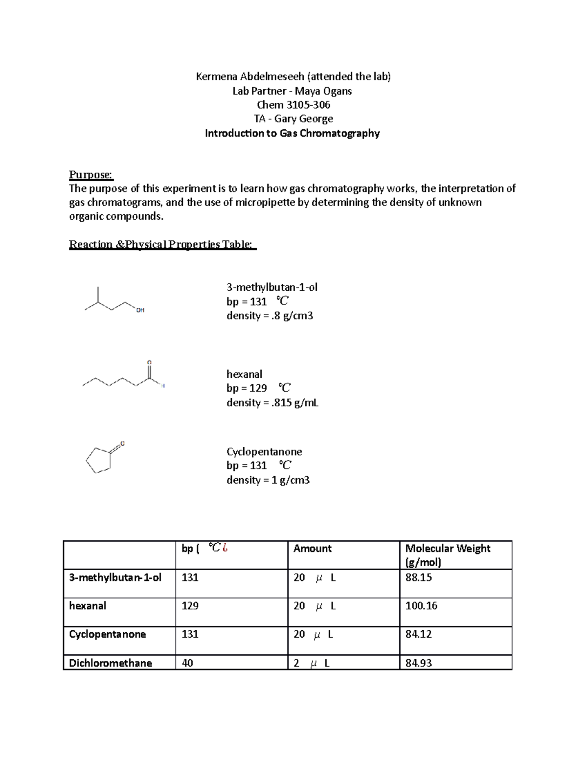 Chem Lab 7 - Ochem Lab 7 - Kermena Abdelmeseeh (attended The Lab) Lab ...