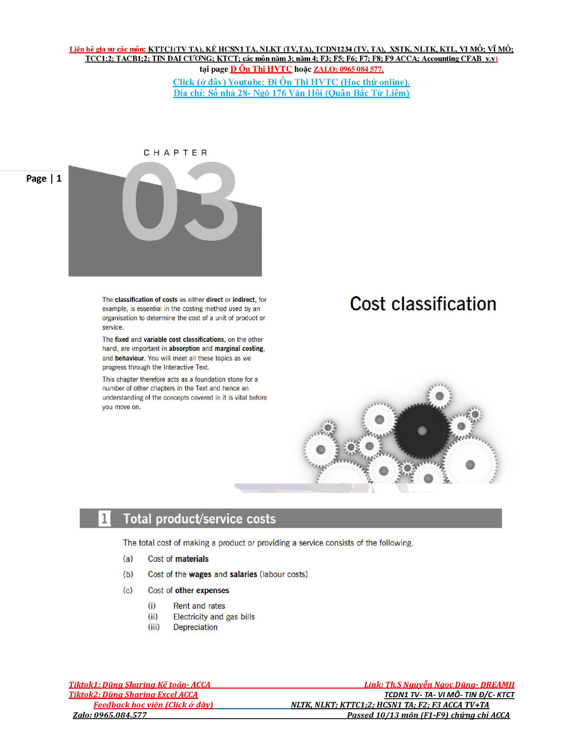 F2 P1 COST Classification Behavior - Acca Management Accounting - Studocu