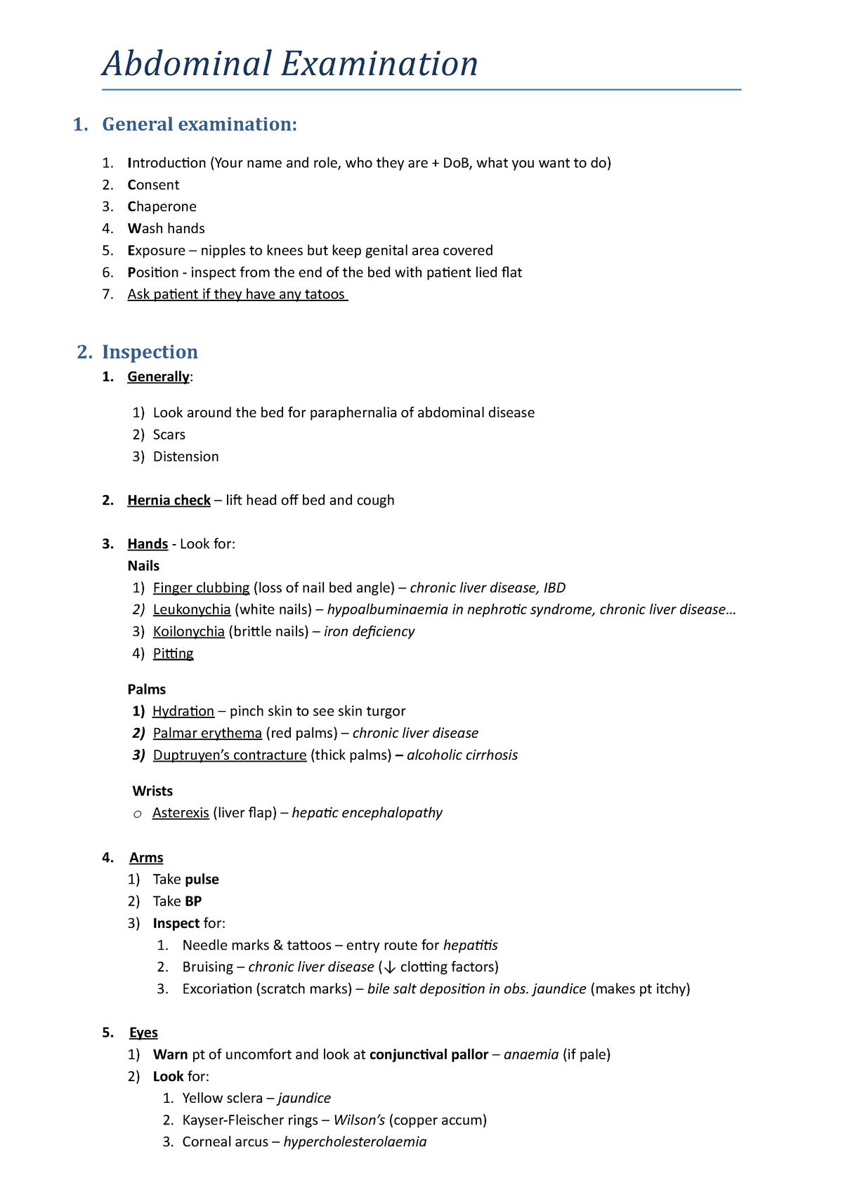 Abdominal Examination General Examination Introduction Your Name