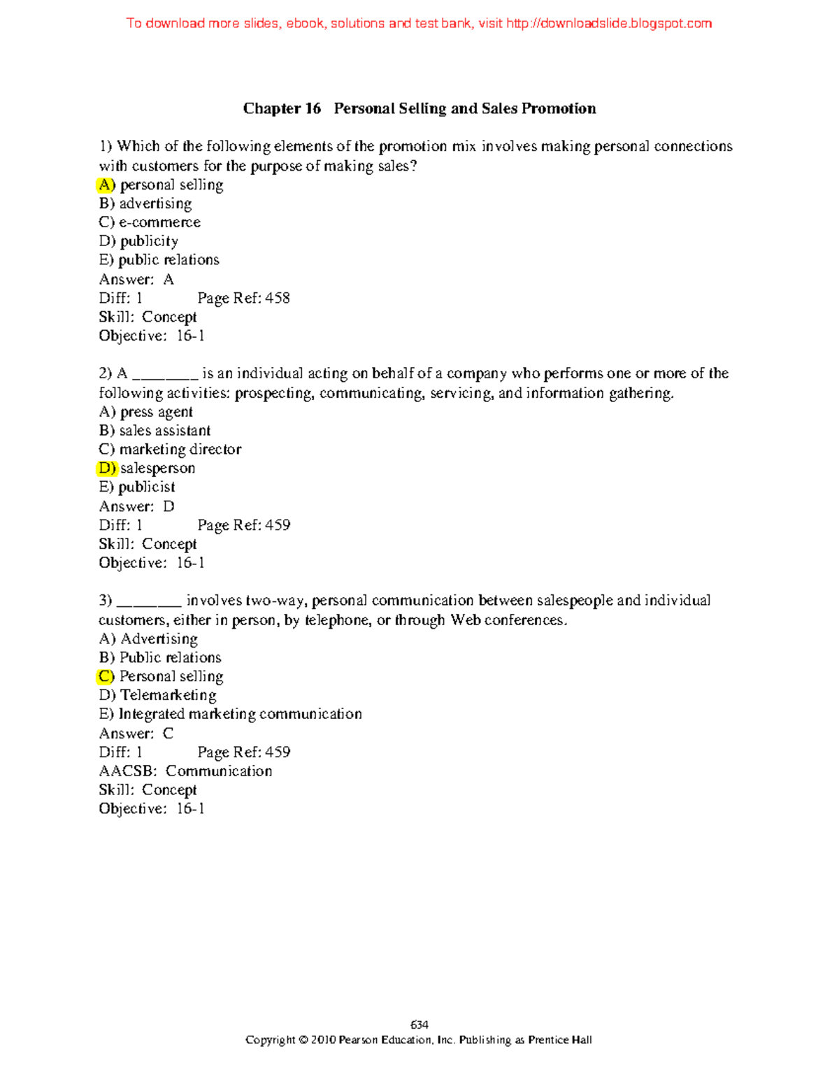 Chapter 16 Ans - Test Bank - 634 Chapter 16 Personal Selling And Sales ...