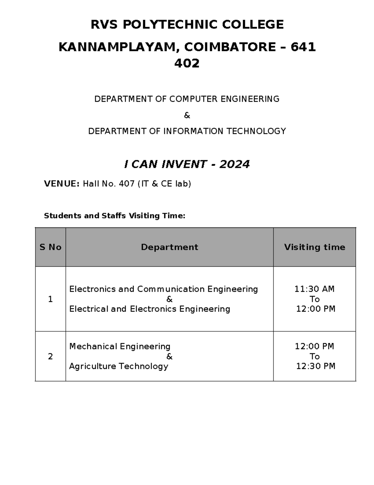 I CAN Invent Visiting Schedule - RVS POLYTECHNIC COLLEGE KANNAMPLAYAM ...