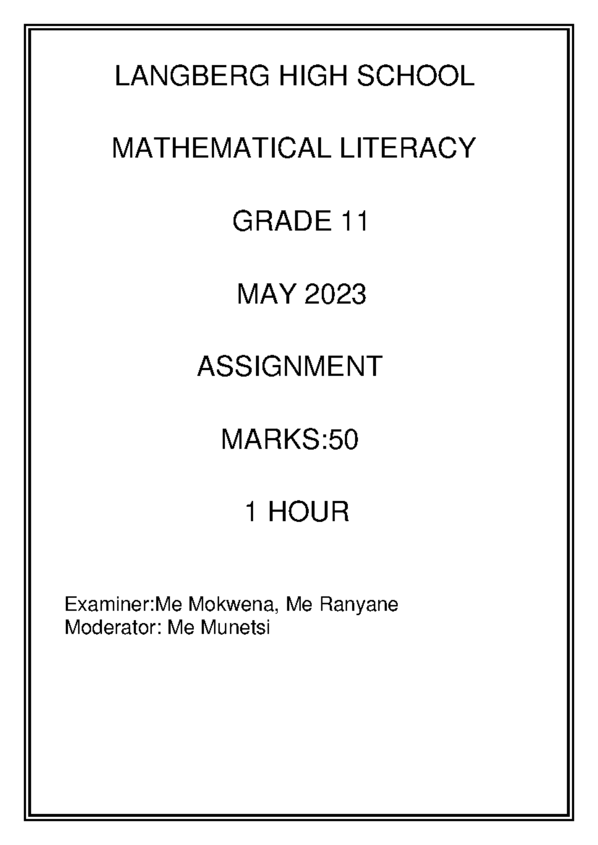 mathematical literacy grade 11 assignment pdf term