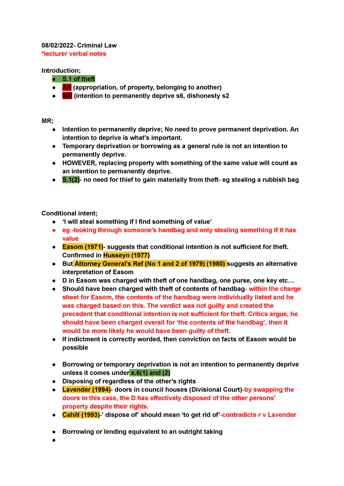 Criminal Law Exploring Theft Part 1 - 08/02/2022- Criminal Law ...