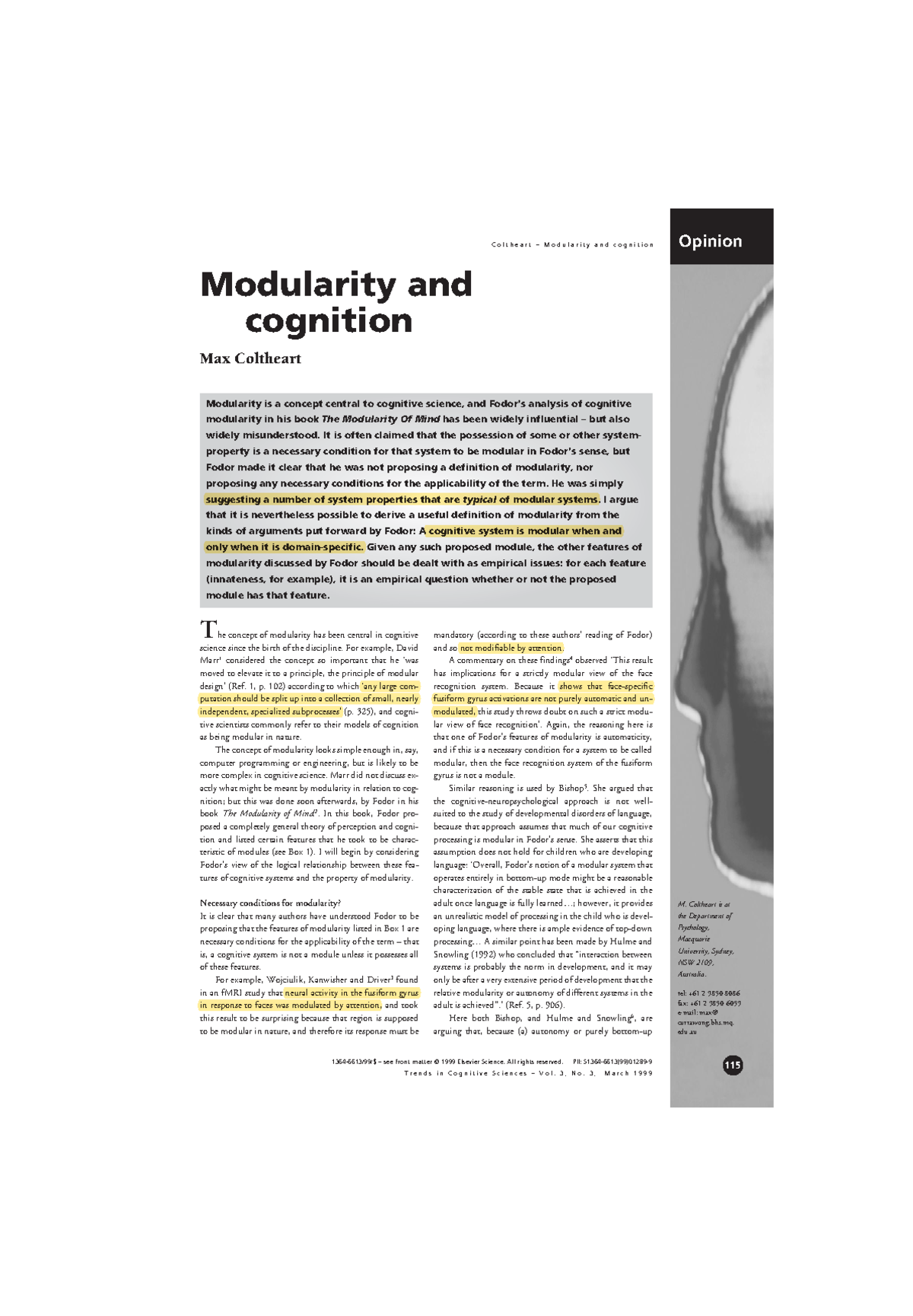 Coltheart 1999 Article - 115 1364-6613/99/$ – see front matter © 1999 ...