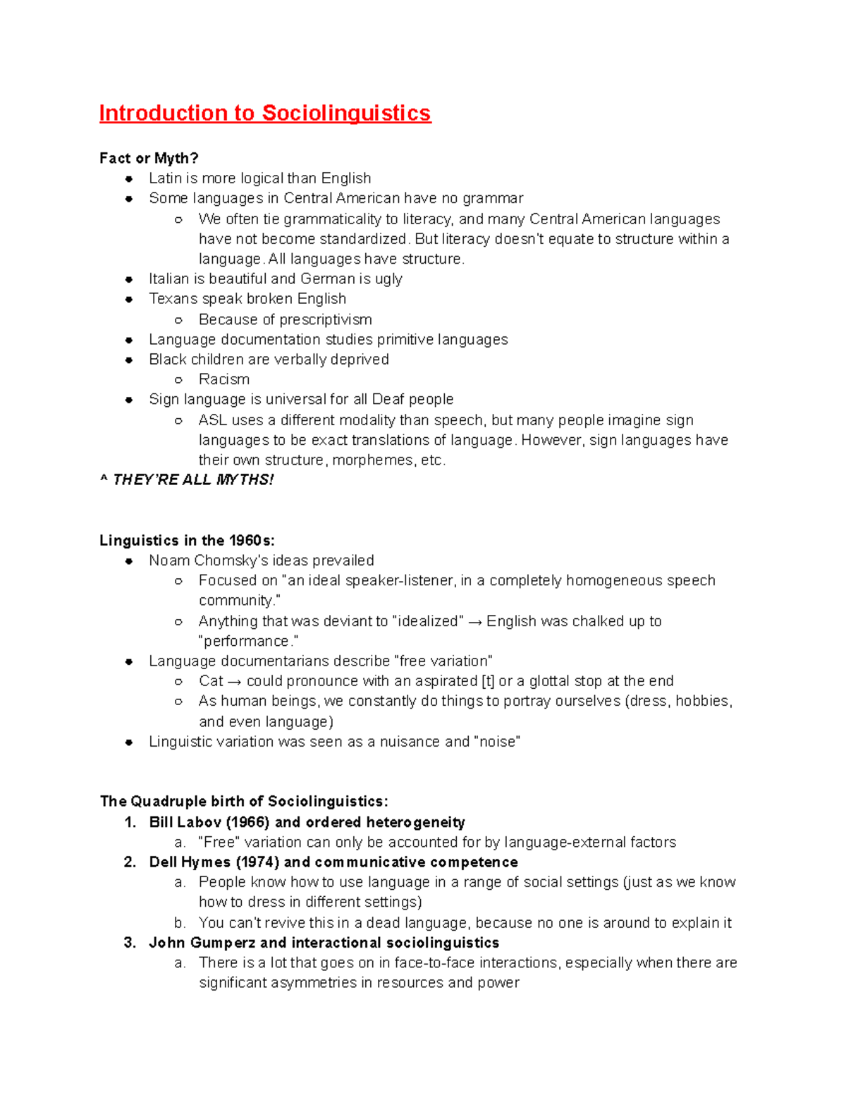 LING 453 Notes First HALF - Introduction to Sociolinguistics Fact or ...