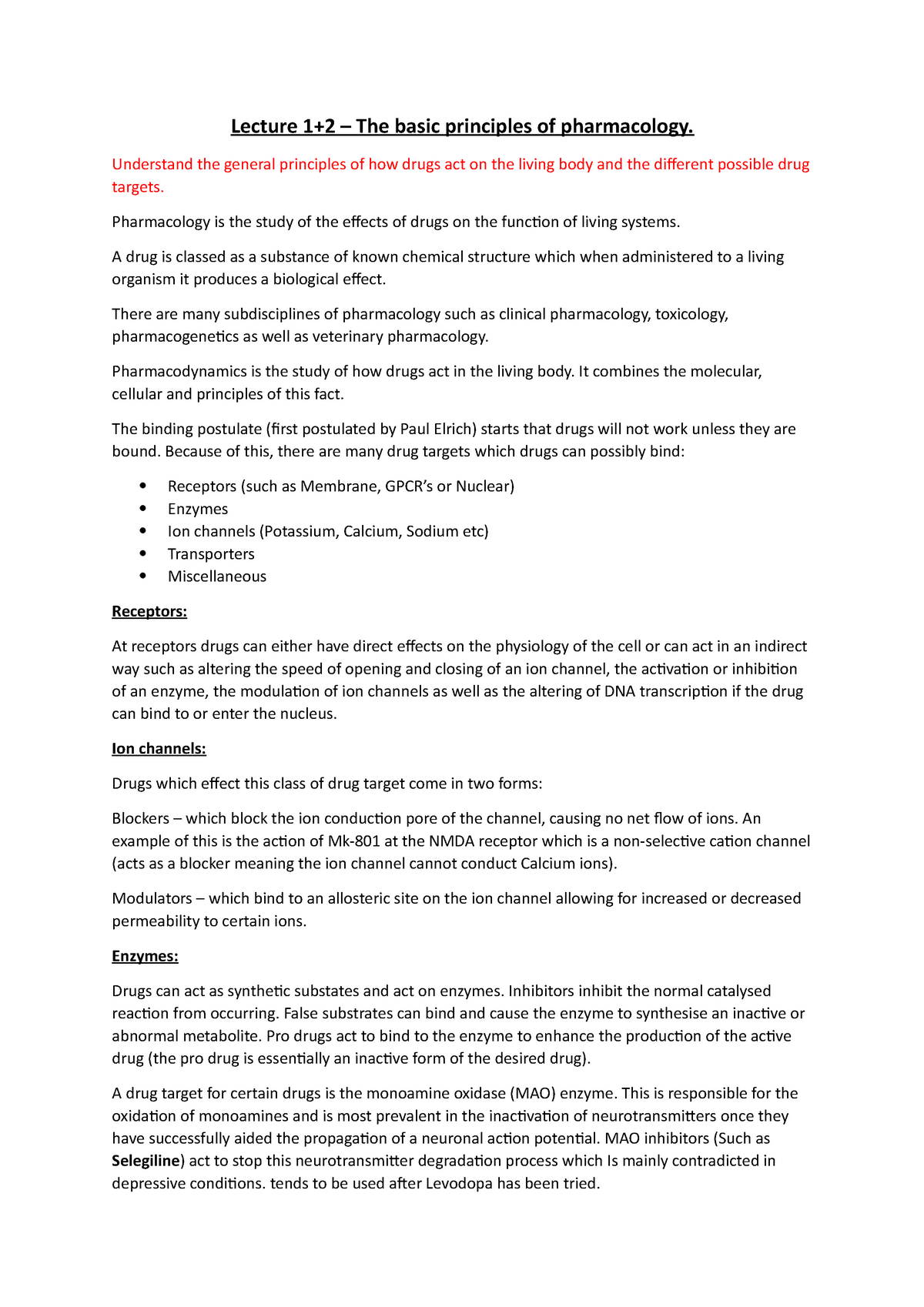 Basic Principles In Pharmacology (1+2) - Lecture 1+2 – The Basic ...