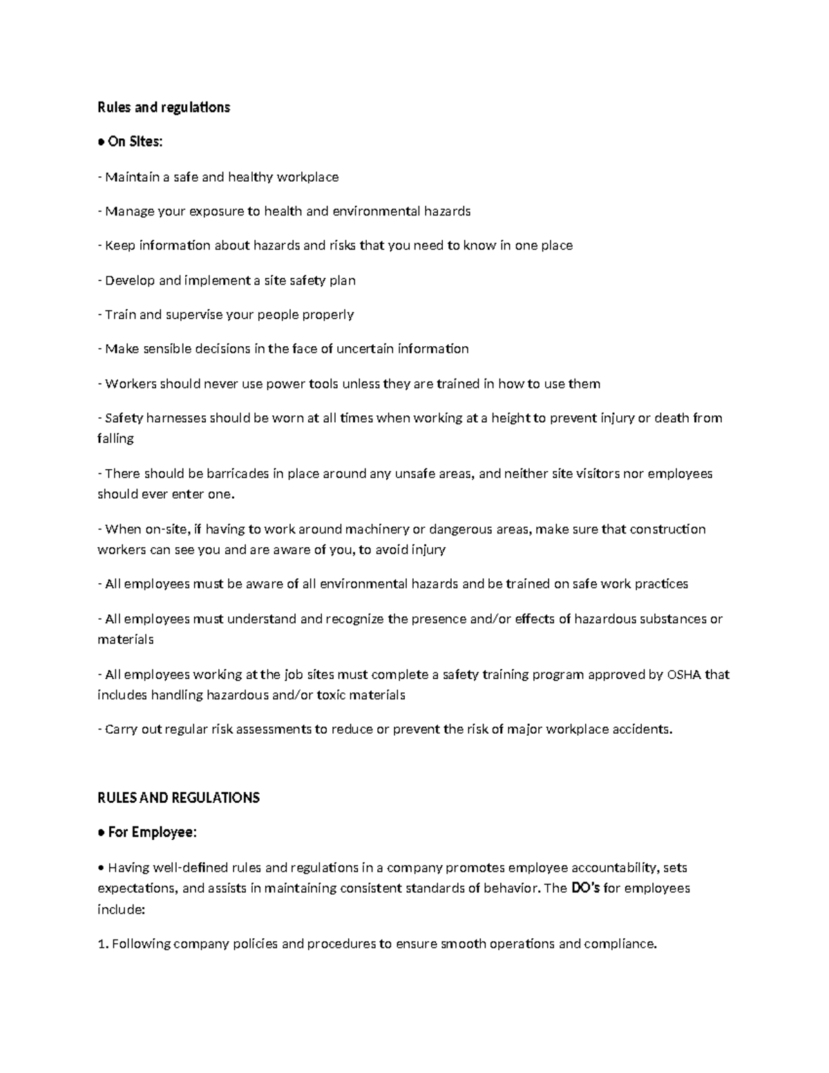 Rules and regul-WPS Office - Rules and regulations On Sites: Maintain a ...