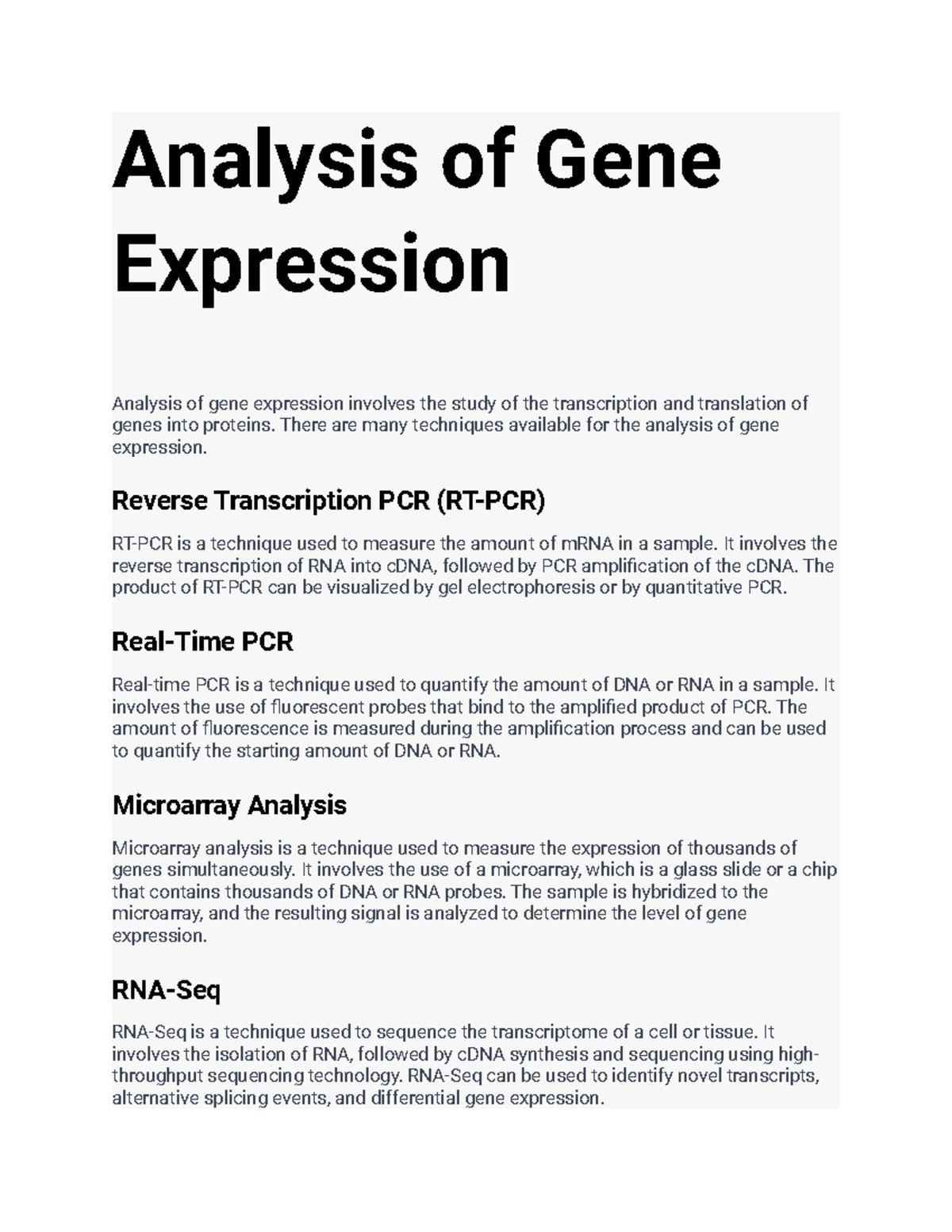 Molecular Cell Biology Laboratory 3-4 - Analysis of Gene Expression ...