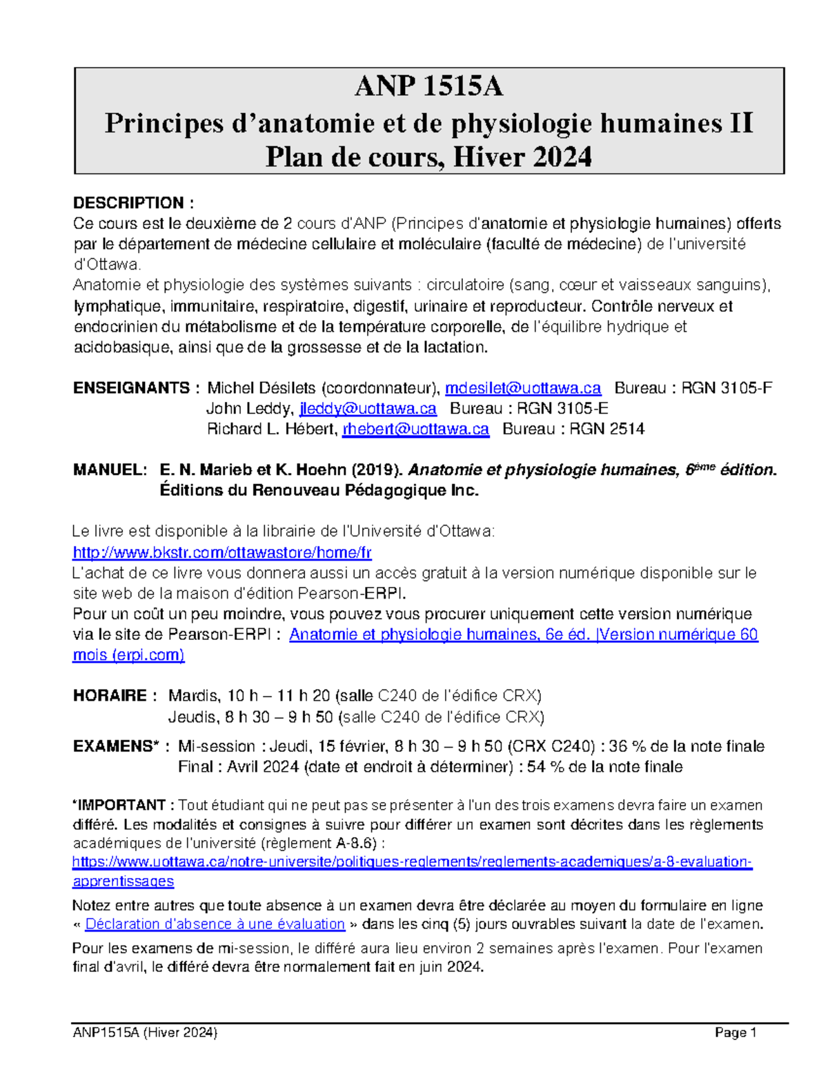 ANP1515A plan de cours - NOTES - ANP 15 15 A Principes d’anatomie et de ...
