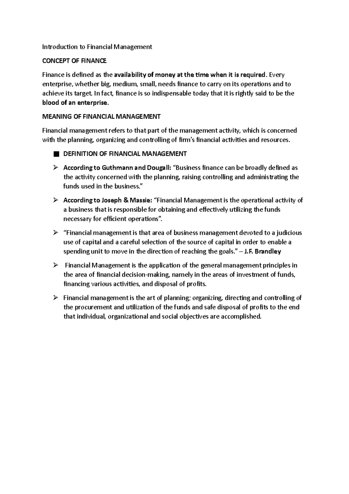 Chapter 1 Introduction to Financial Management LEC notes - Introduction ...