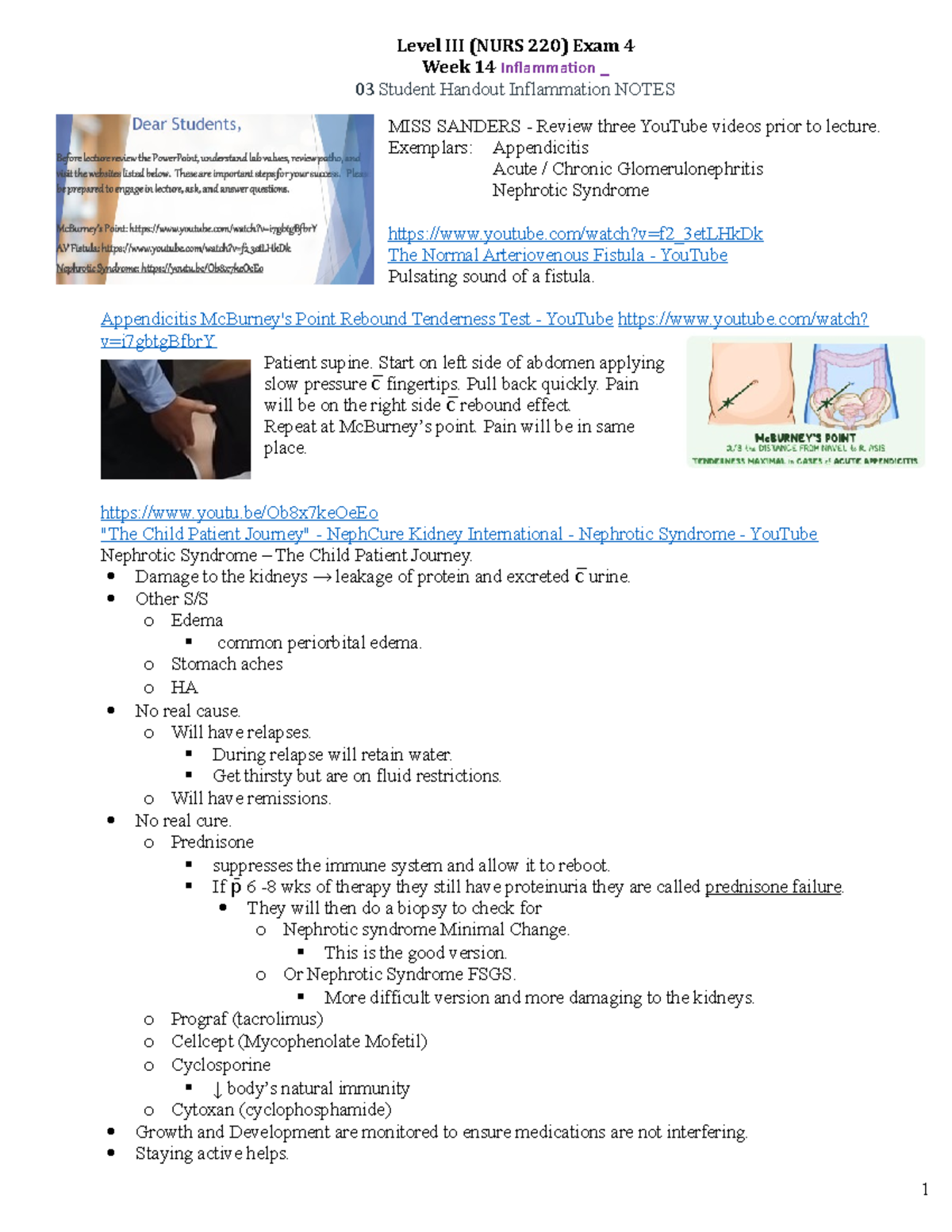 03 Student Handout Inflammation Notes - NURS 220 - Delgado - Studocu