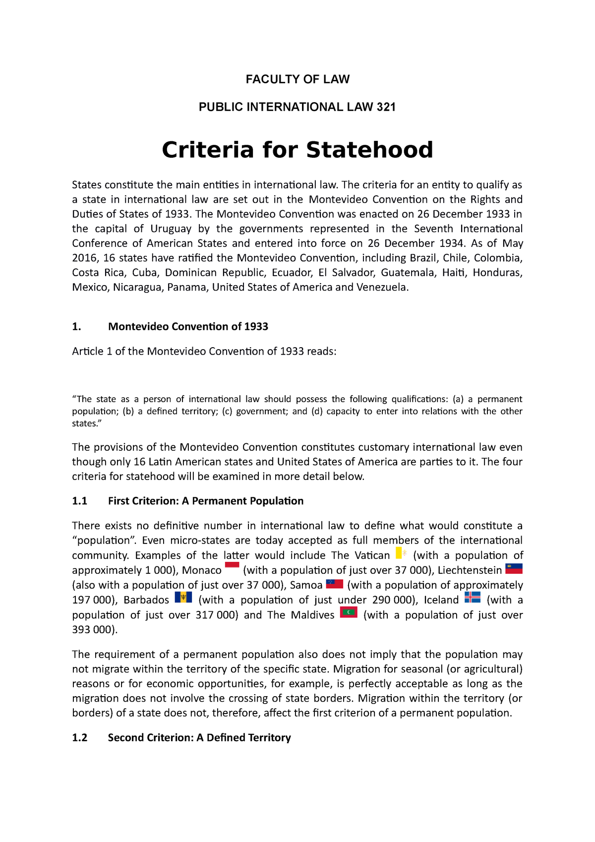 statehood in international law essay