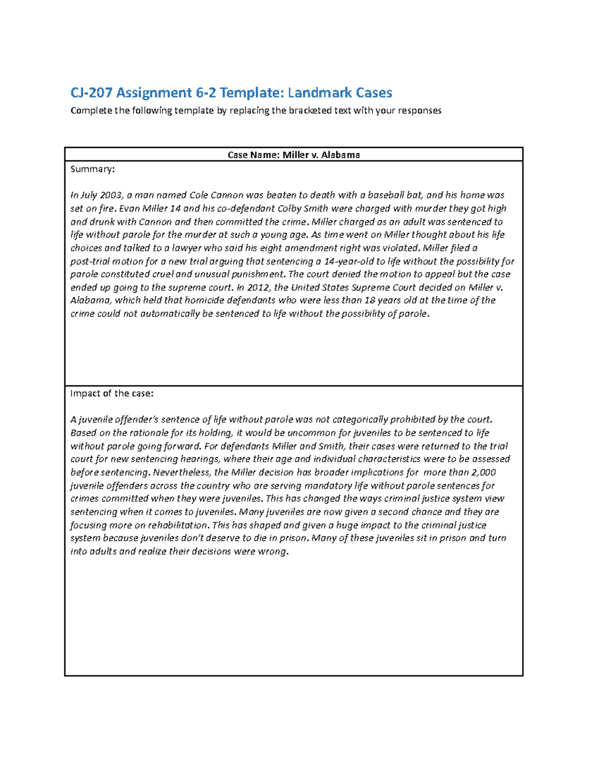 cj 207 assignment 6 2 template landmark cases