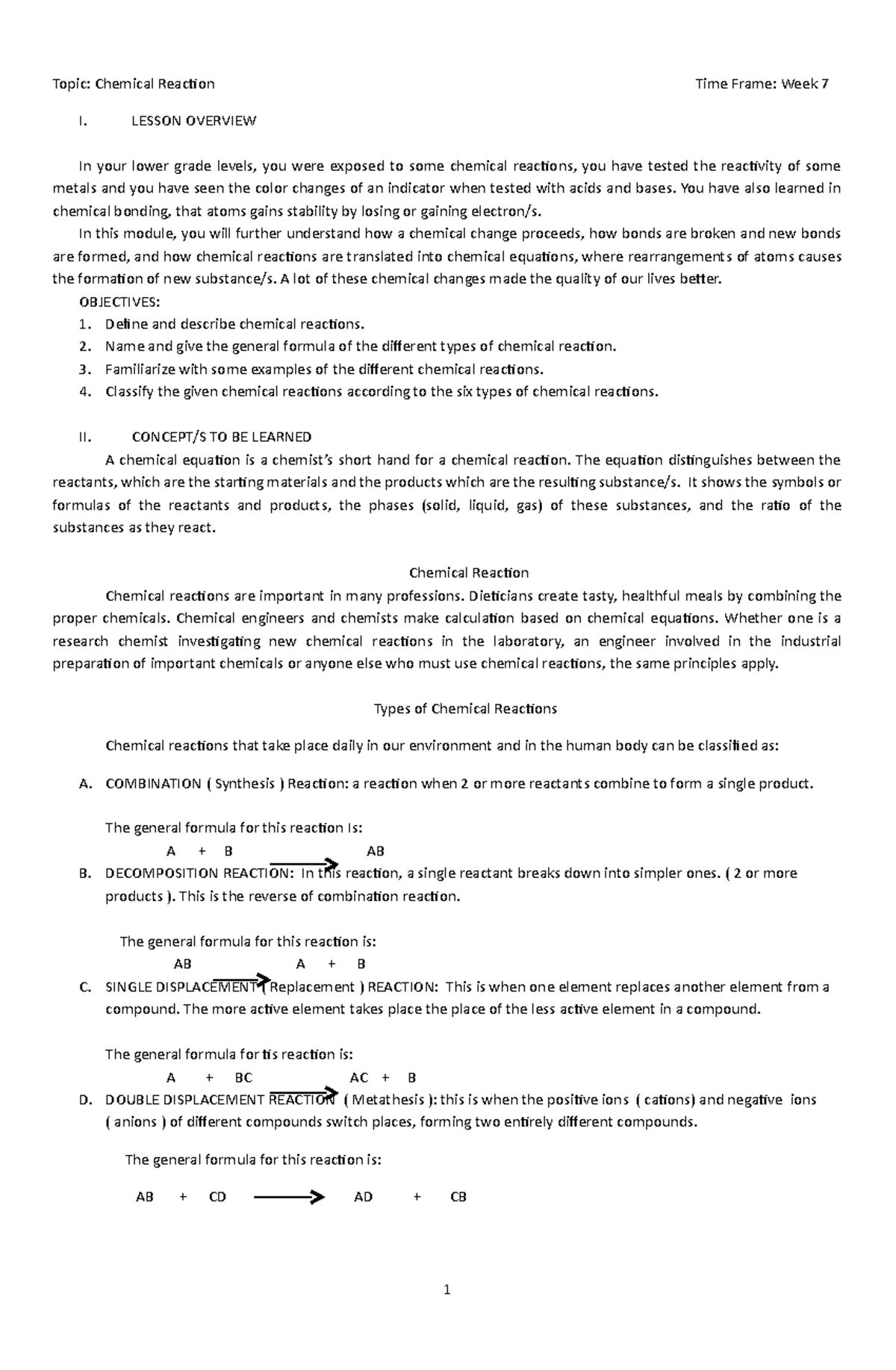 Scie - 10 M7 Q4 - Science module - Topic: Chemical Reaction Time Frame ...