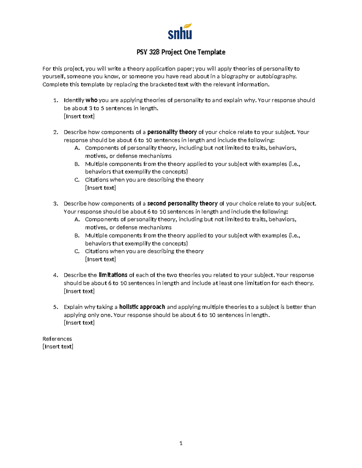 PSY 328 Project One Template - PSY 328 Project One Template For this ...
