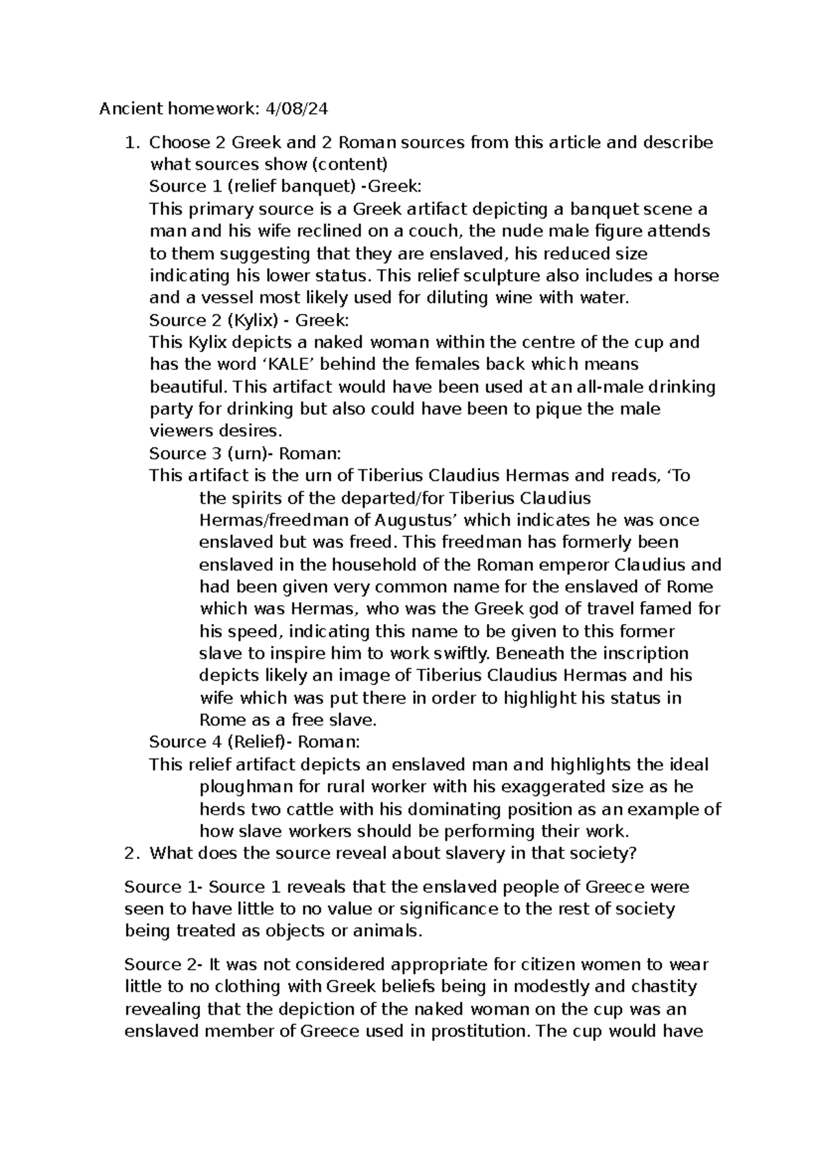Slaverygreekrome - Ancient Greek and Roman slavery notes - Ancient ...
