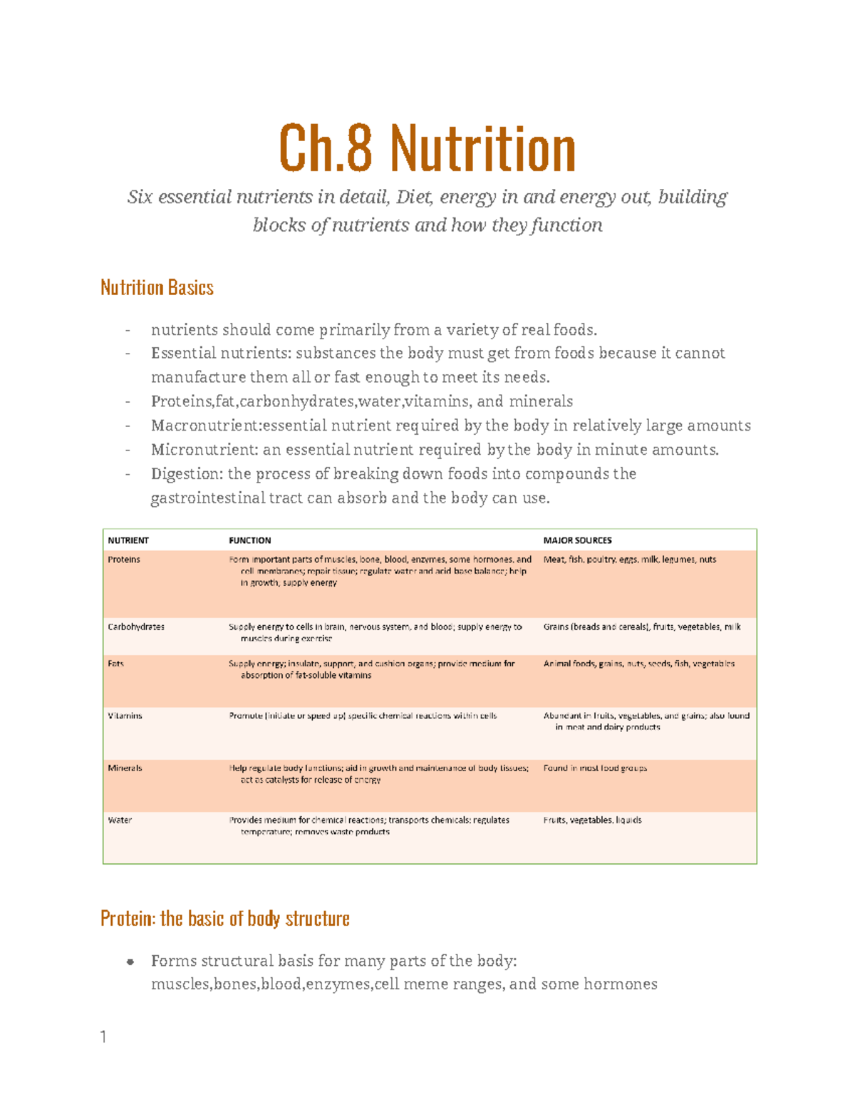 PFW Ch.8 Nutrition - Ch Nutrition Six Essential Nutrients In Detail ...