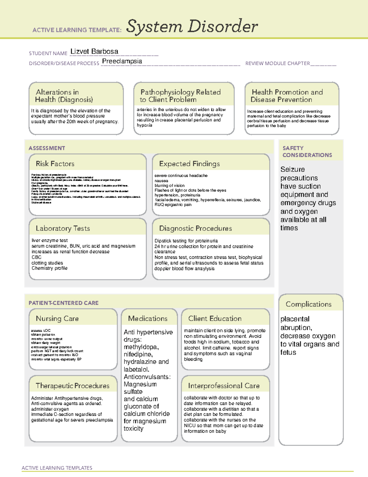 Preclampsia - ####### ACTIVE LEARNING TEMPLATES System Disorder ...