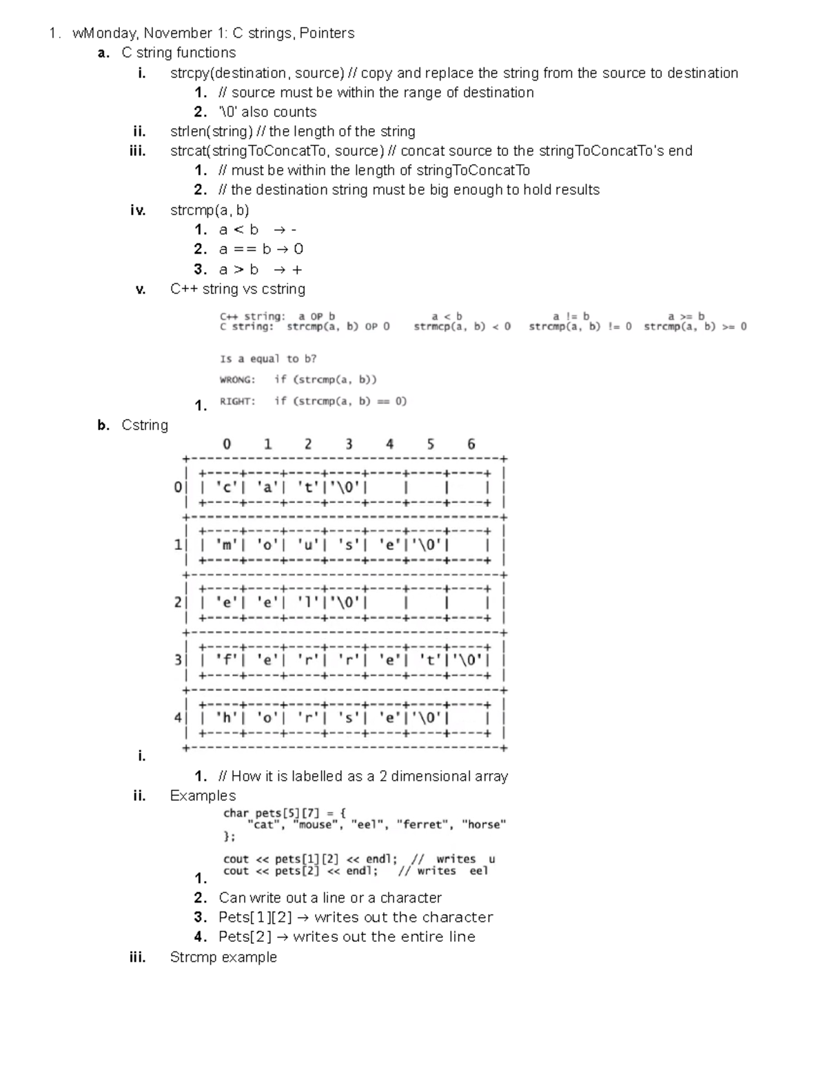 CS 31 Week6 Notes - wMonday, November 1: C strings, Pointers a. C ...