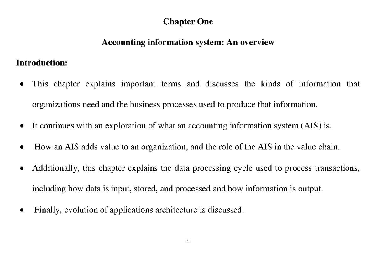 Lecture 1 - Chapter One Accounting information system: An overview ...