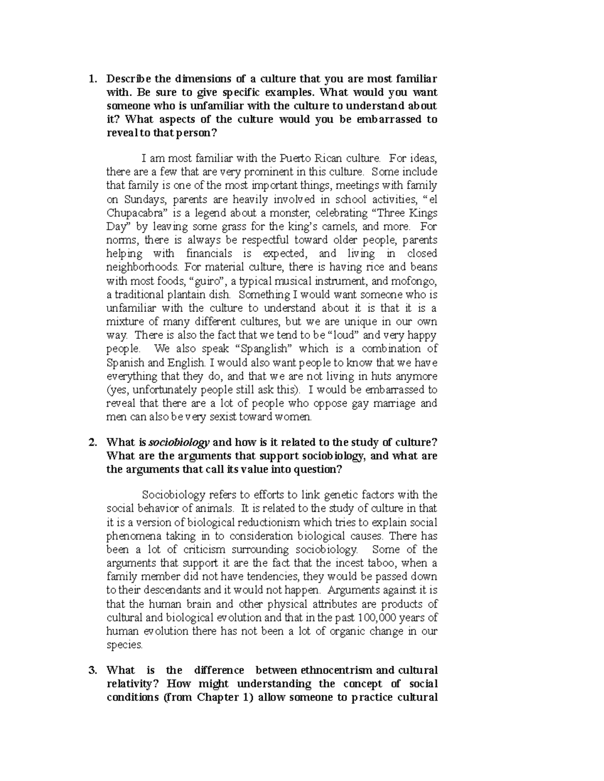 SOCL2001 1 - assignment - 1. Describe the dimensions of a culture that ...